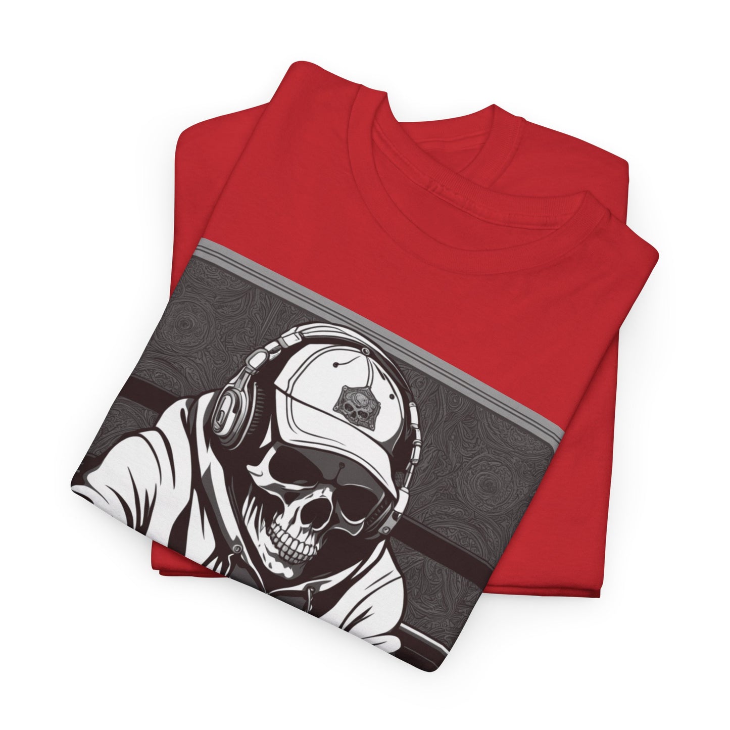 Poker Skull in hoodie and headphones unisex heavy cotton T-shirt No Lucks Given