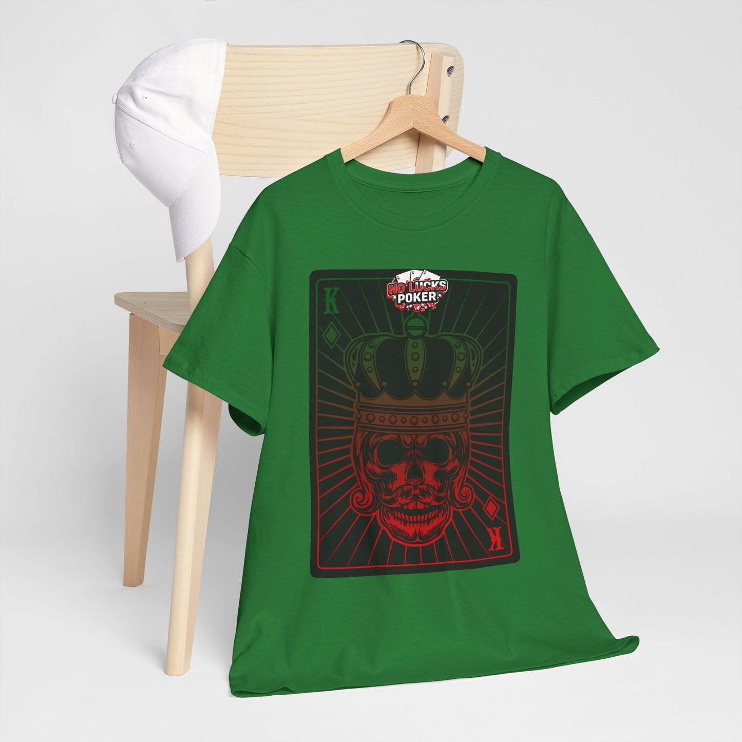 No Lucks Given Royal Skull King of Diamonds Red and Green Poker T-Shirt Must have Good Luck All-in