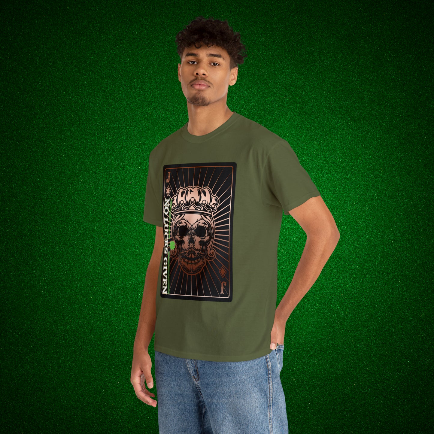 No Lucks Given Jack Skull in Crown of Diamonds Copper Poker T-Shirt Must have Good Luck All-in