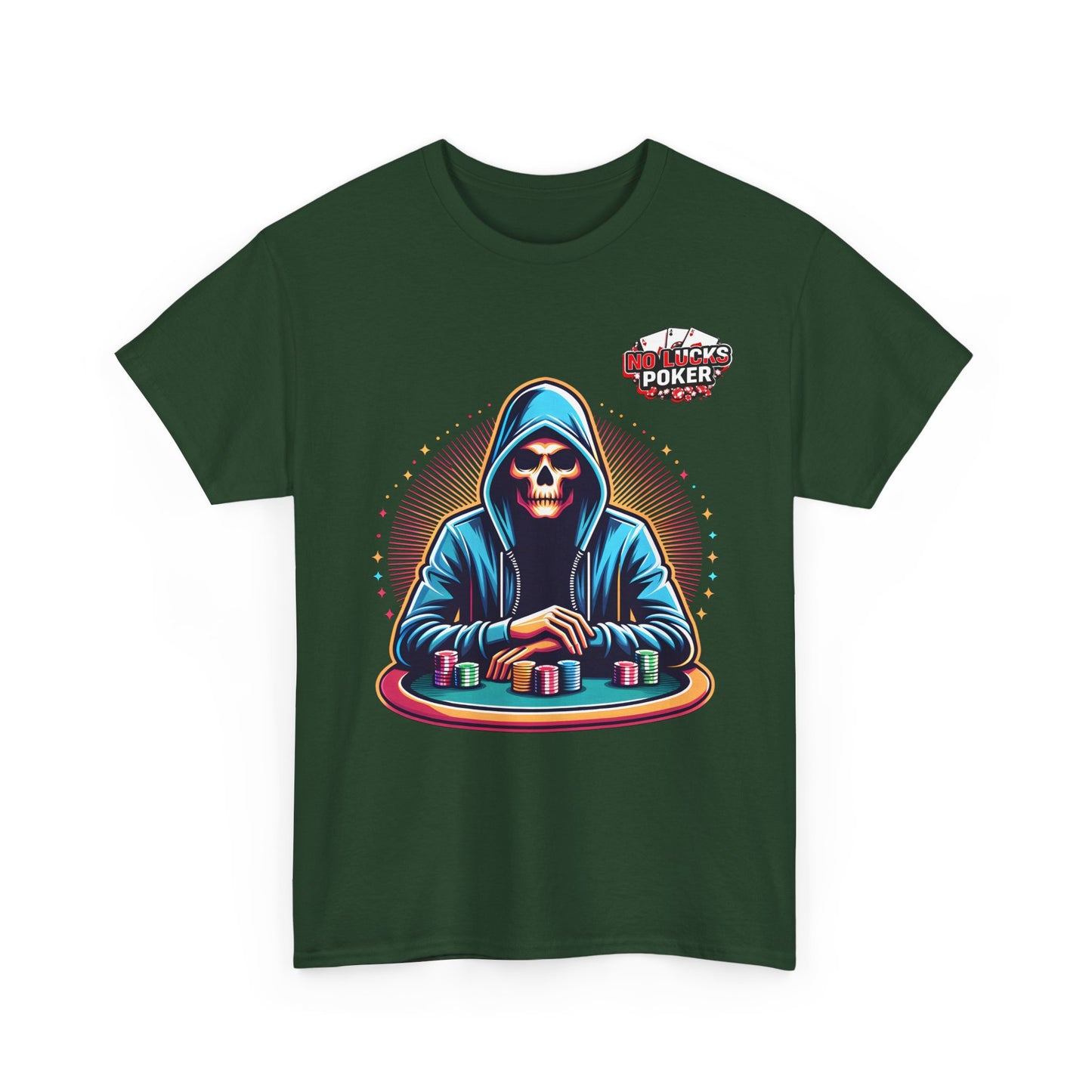 Poker Player with Skull at Poker Table 0 Lucks Given Unisex heavy cotton tee Poker Apparel