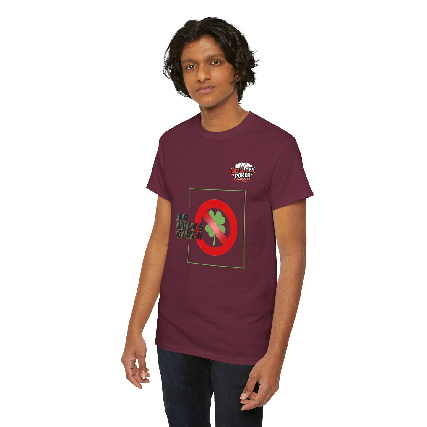 No Lucks Given Large Clover Poker T-Shirt Good Luck All-in