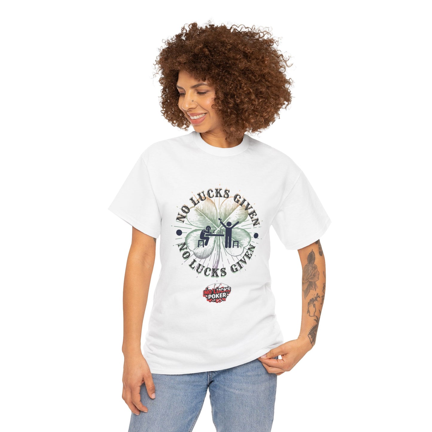 No Lucks Given – Large Clover Poker T-Shirt | Skill Over Luck
