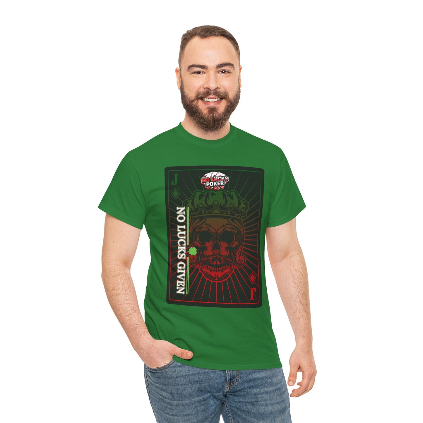 No Lucks Given – Jack Skull Crown Poker Tee (Green & Red Edition)