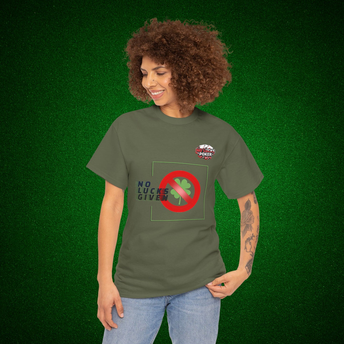 No Lucks Given Large Clover Poker T-Shirt Good Luck All-in