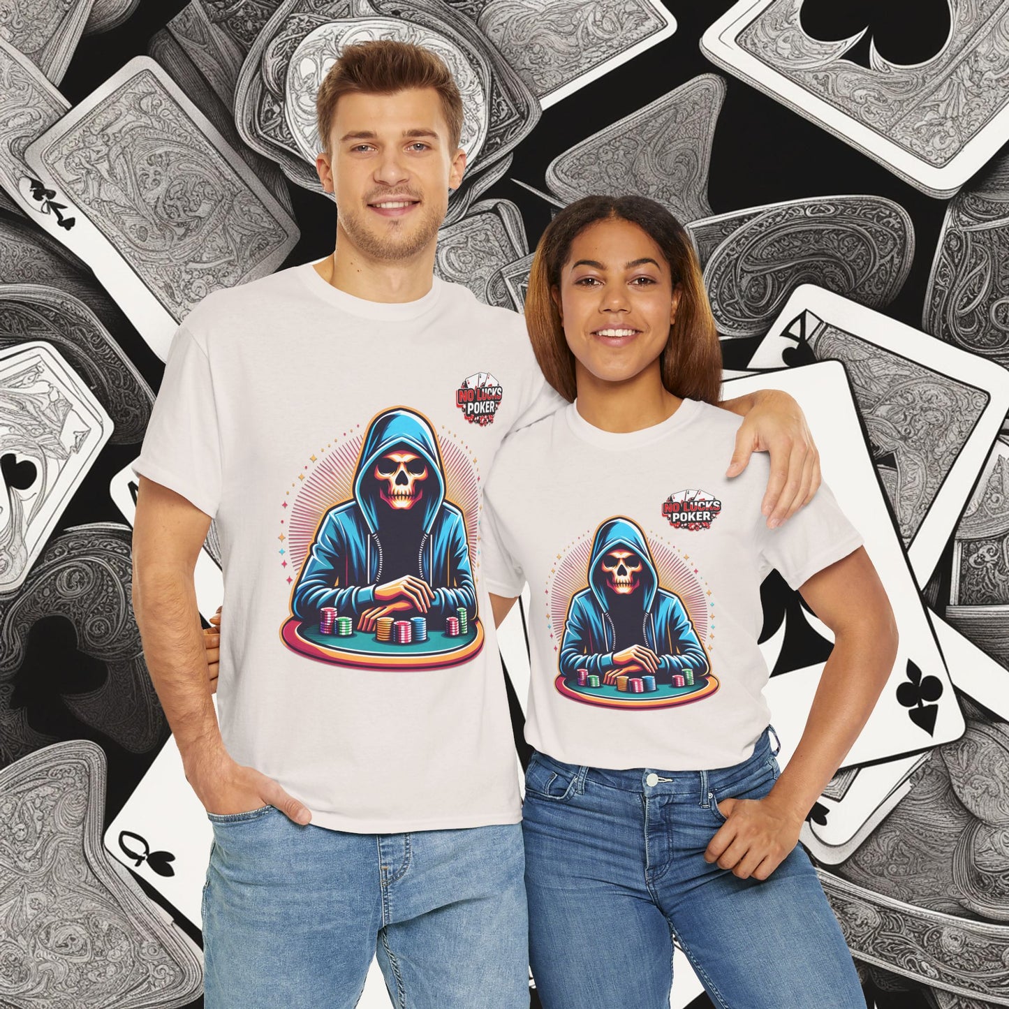 Poker Player with Skull at Poker Table 0 Lucks Given Unisex heavy cotton tee Poker Apparel
