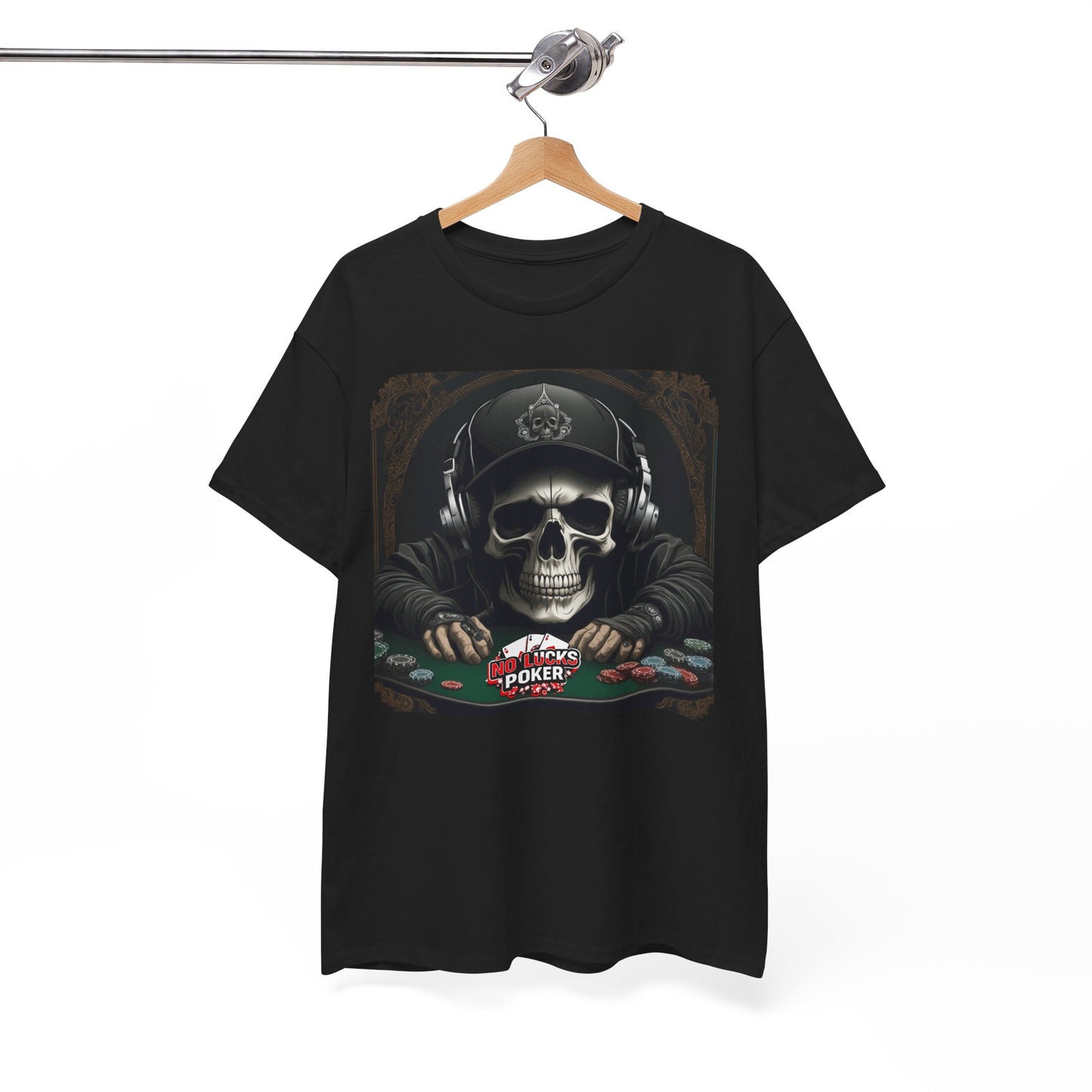 No Lucks Given – Hoodie Skull & Headphones Poker Tee