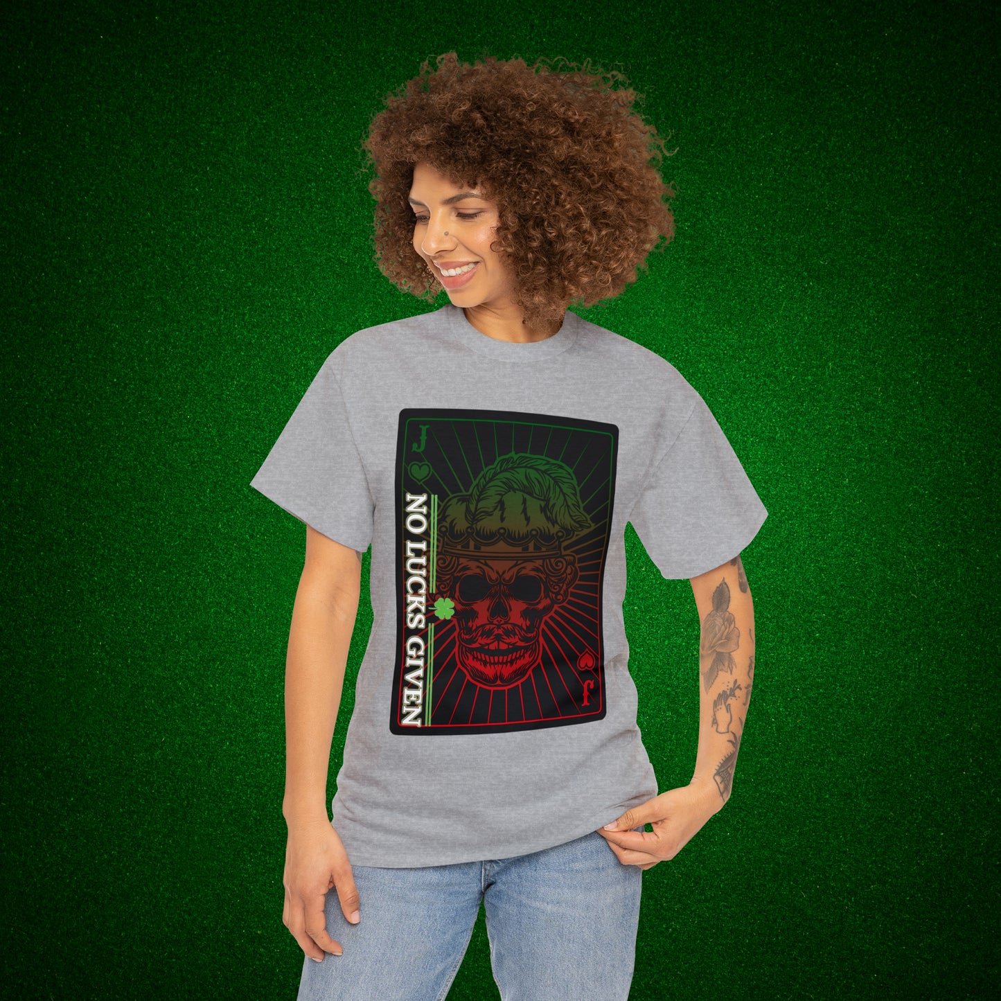 No Lucks Given Angry Jack of Hearts Green Red Poker T-Shirt Must have Good Luck All-in
