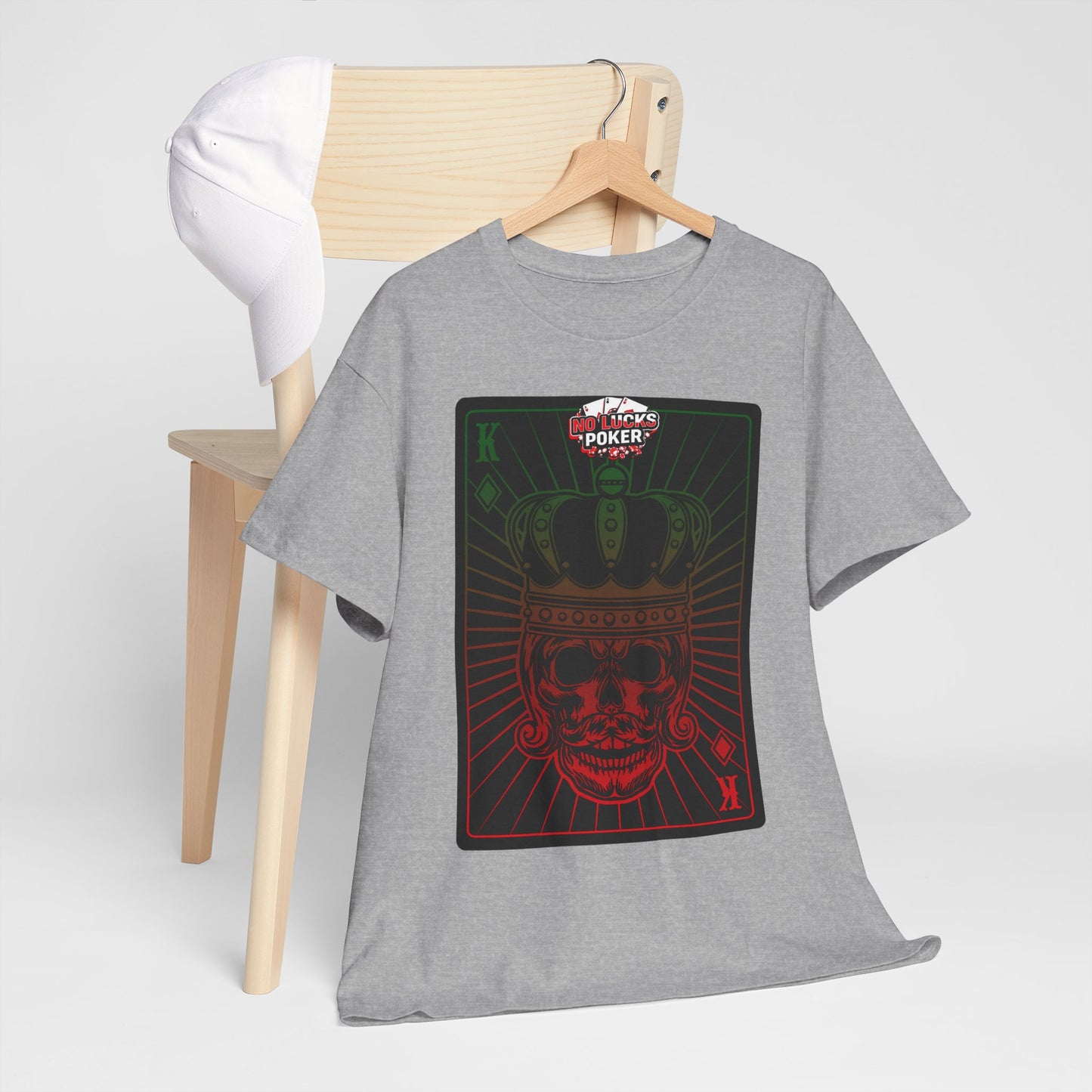 No Lucks Given Royal Skull King of Diamonds Red and Green Poker T-Shirt Must have Good Luck All-in