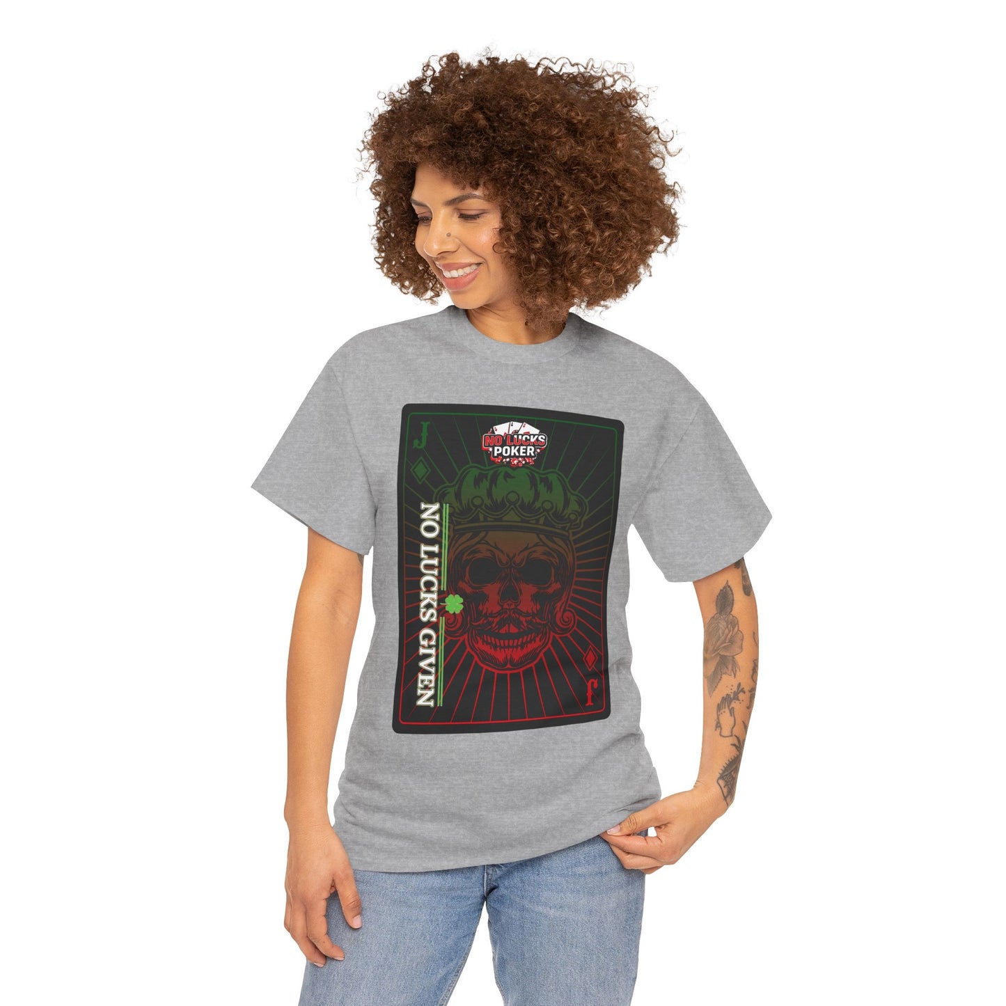 No Lucks Given – Jack Skull Crown Poker Tee (Green & Red Edition)
