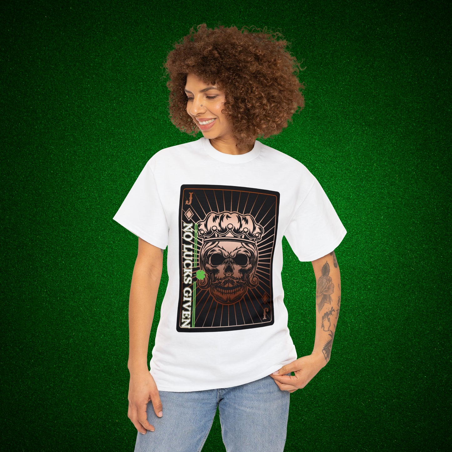 No Lucks Given Jack Skull in Crown of Diamonds Copper Poker T-Shirt Must have Good Luck All-in