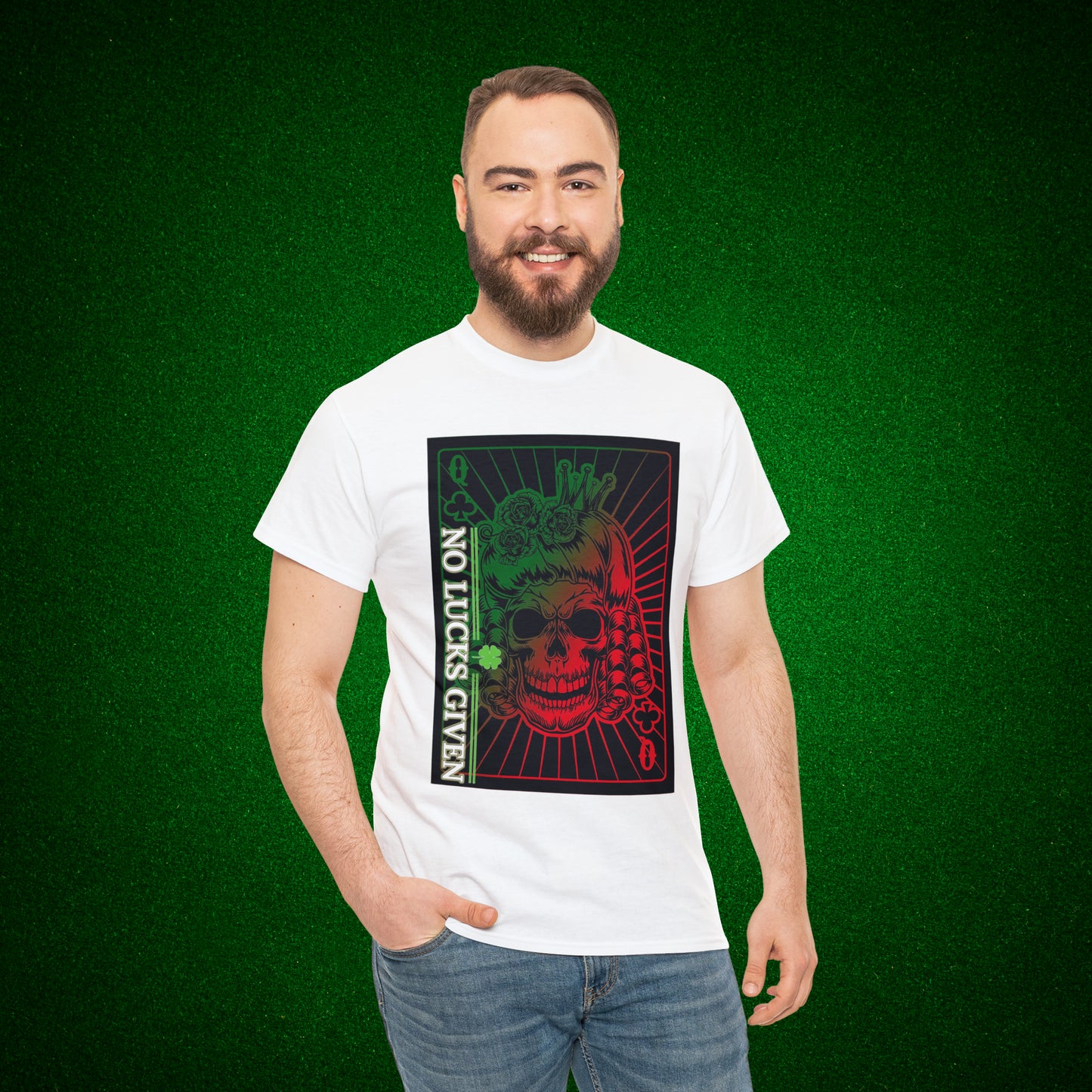 No Lucks Given Angry Queen of Clubs Green Red Poker T-Shirt Must have Good Luck All-in