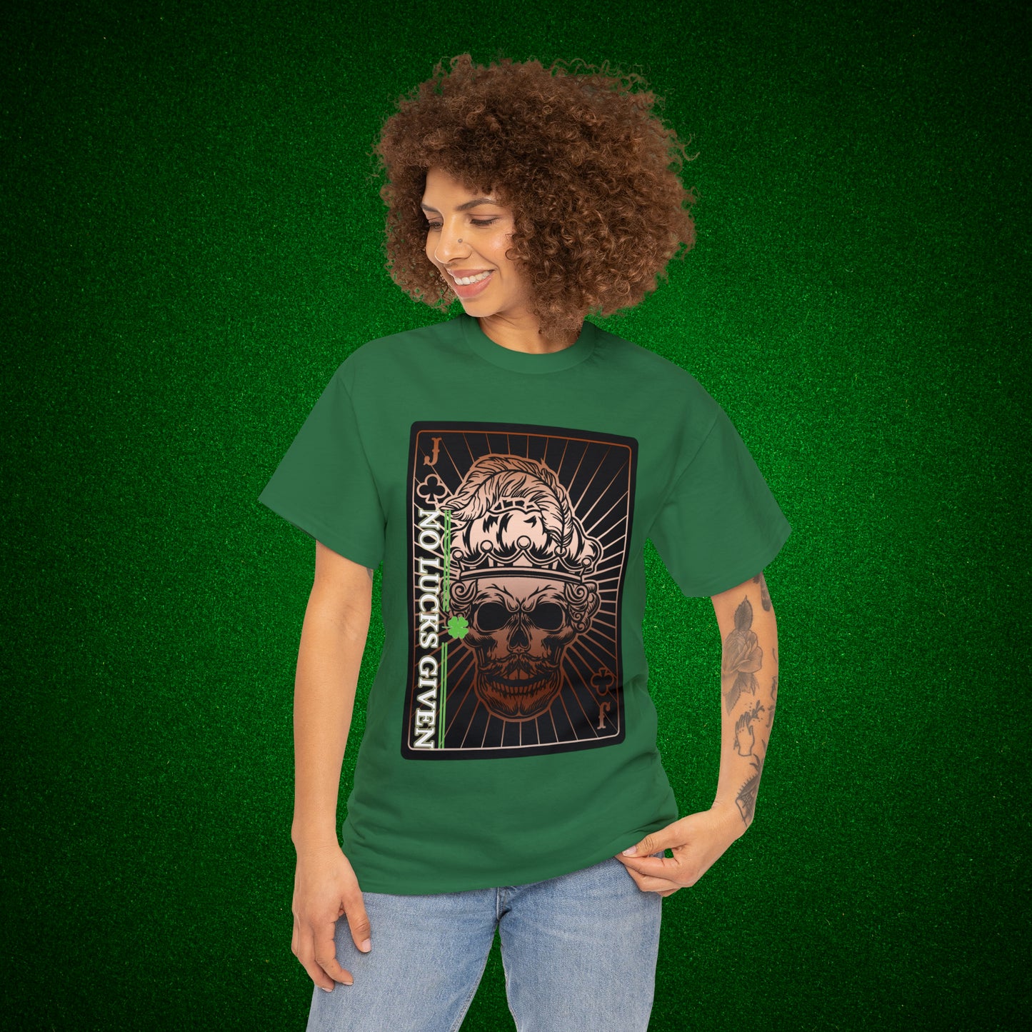 No Lucks Given Jack Skull in Crown of Clubs Copper Poker T-Shirt Must have Good Luck All-in