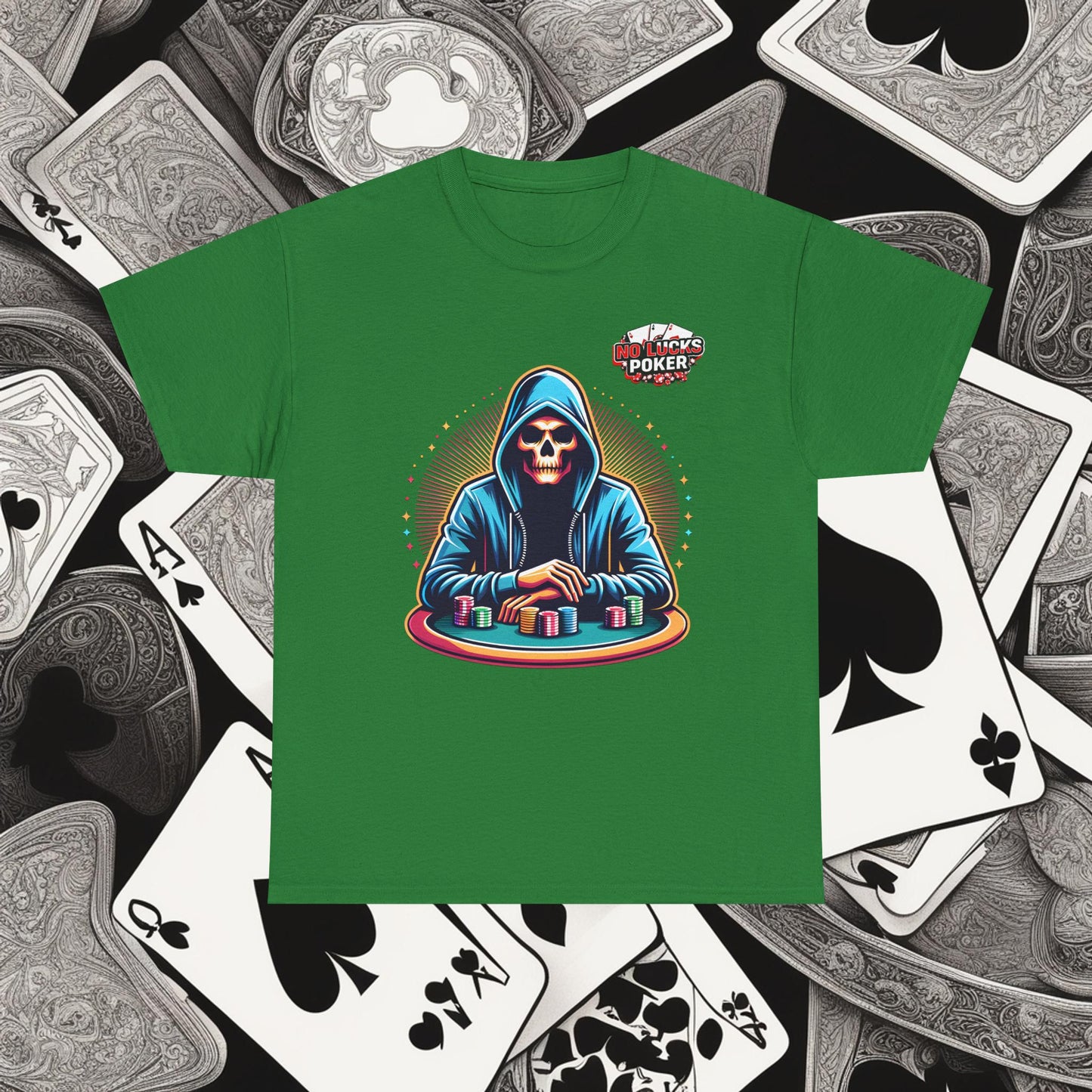 Poker Player with Skull at Poker Table 0 Lucks Given Unisex heavy cotton tee Poker Apparel