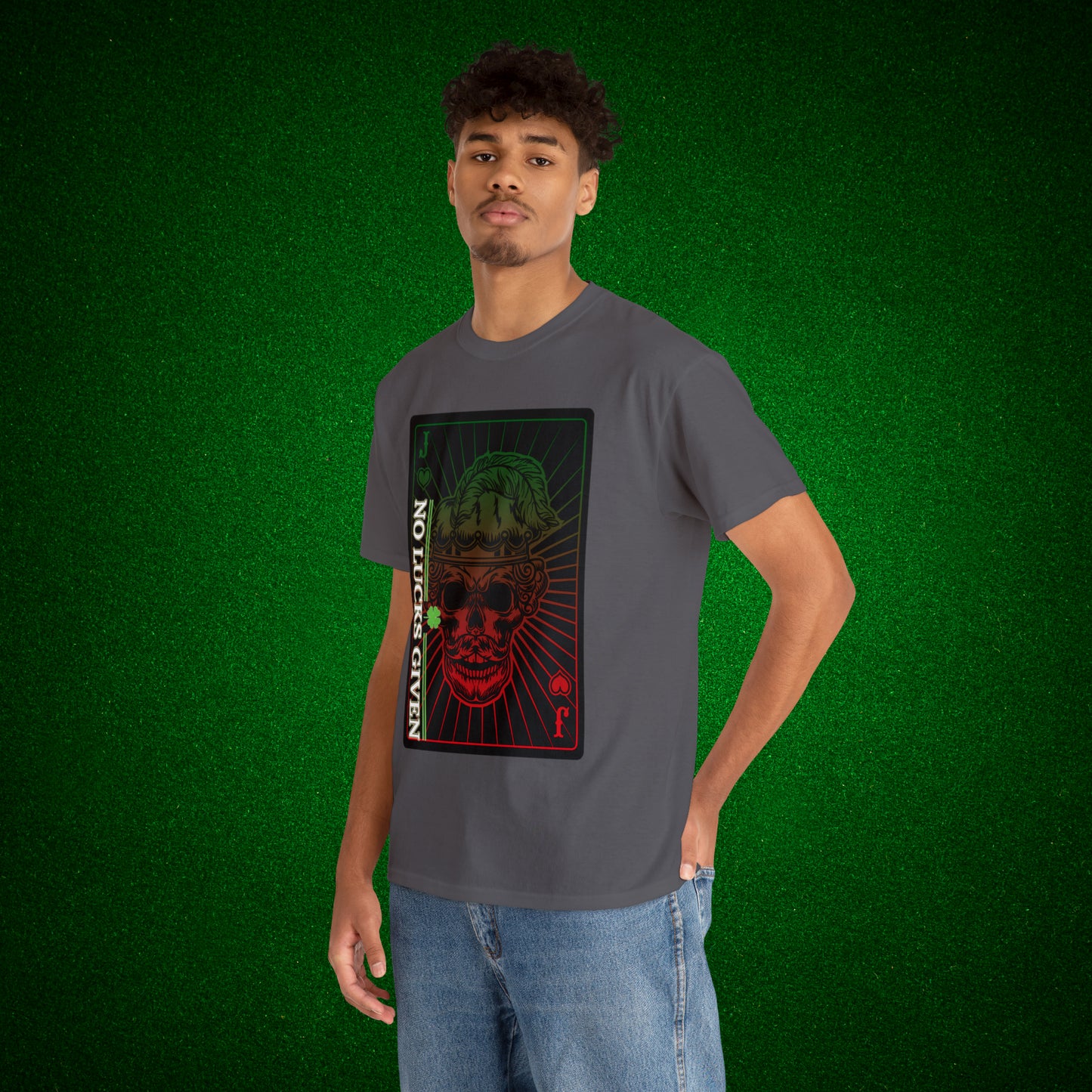 No Lucks Given Angry Jack of Hearts Green Red Poker T-Shirt Must have Good Luck All-in