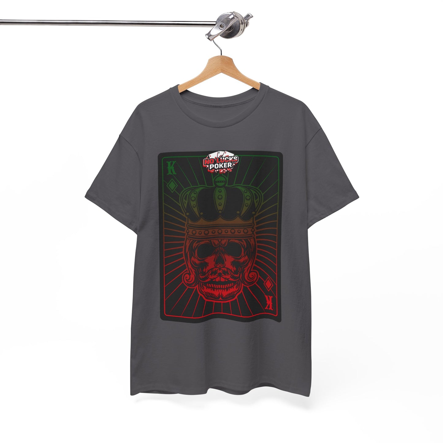 No Lucks Given Royal Skull King of Diamonds Red and Green Poker T-Shirt Must have Good Luck All-in