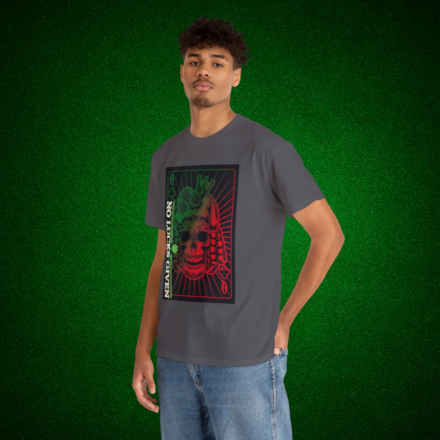 No Lucks Given Angry Queen of Clubs Green Red Poker T-Shirt Must have Good Luck All-in