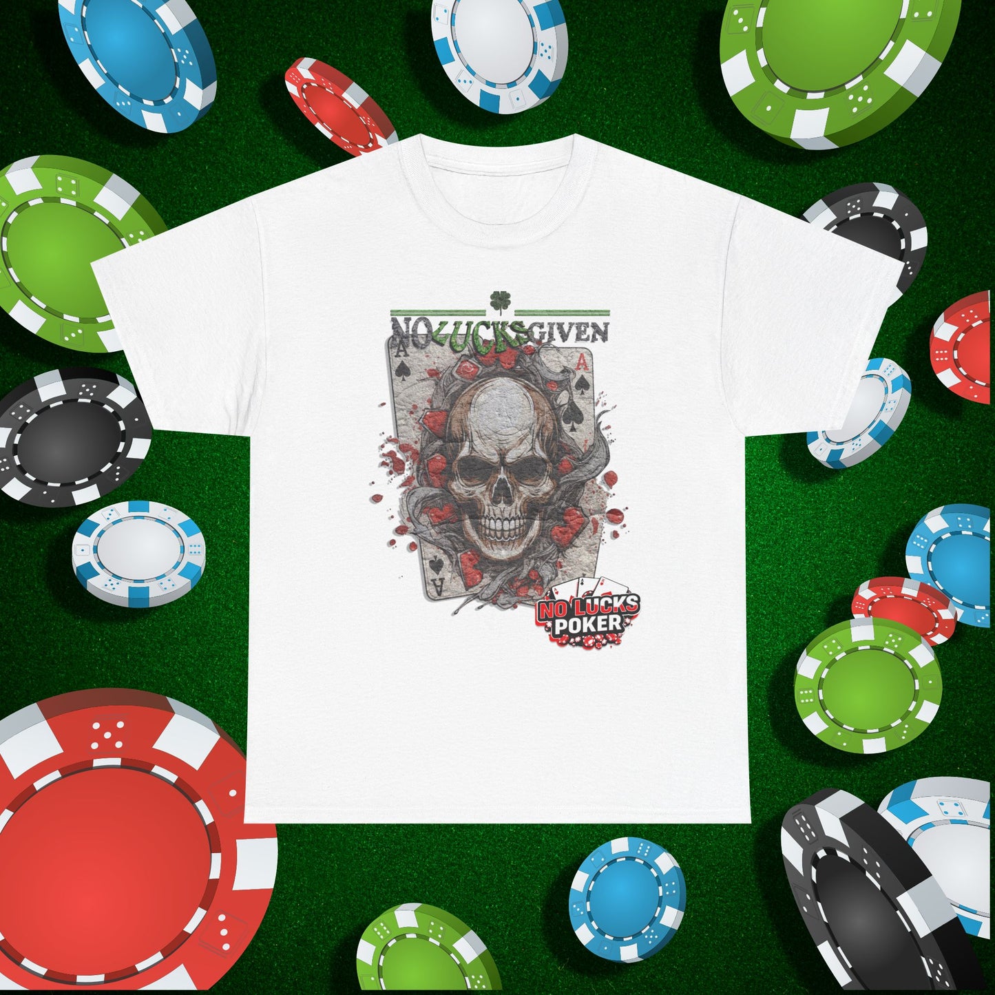 No Lucks Given Skull Breaking thru Ace of Spades T-Shirt Must have Good Luck All-in