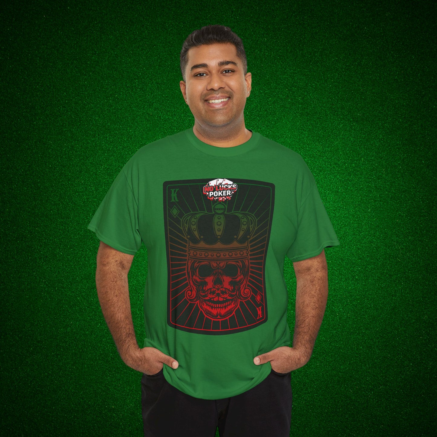 No Lucks Given Royal Skull King of Diamonds Red and Green Poker T-Shirt Must have Good Luck All-in