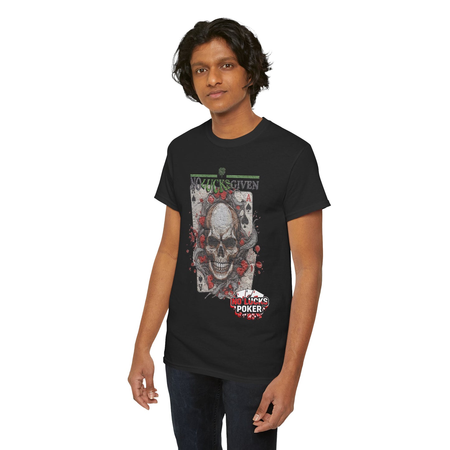 No Lucks Given Skull Breaking thru Ace of Spades T-Shirt Must have Good Luck All-in
