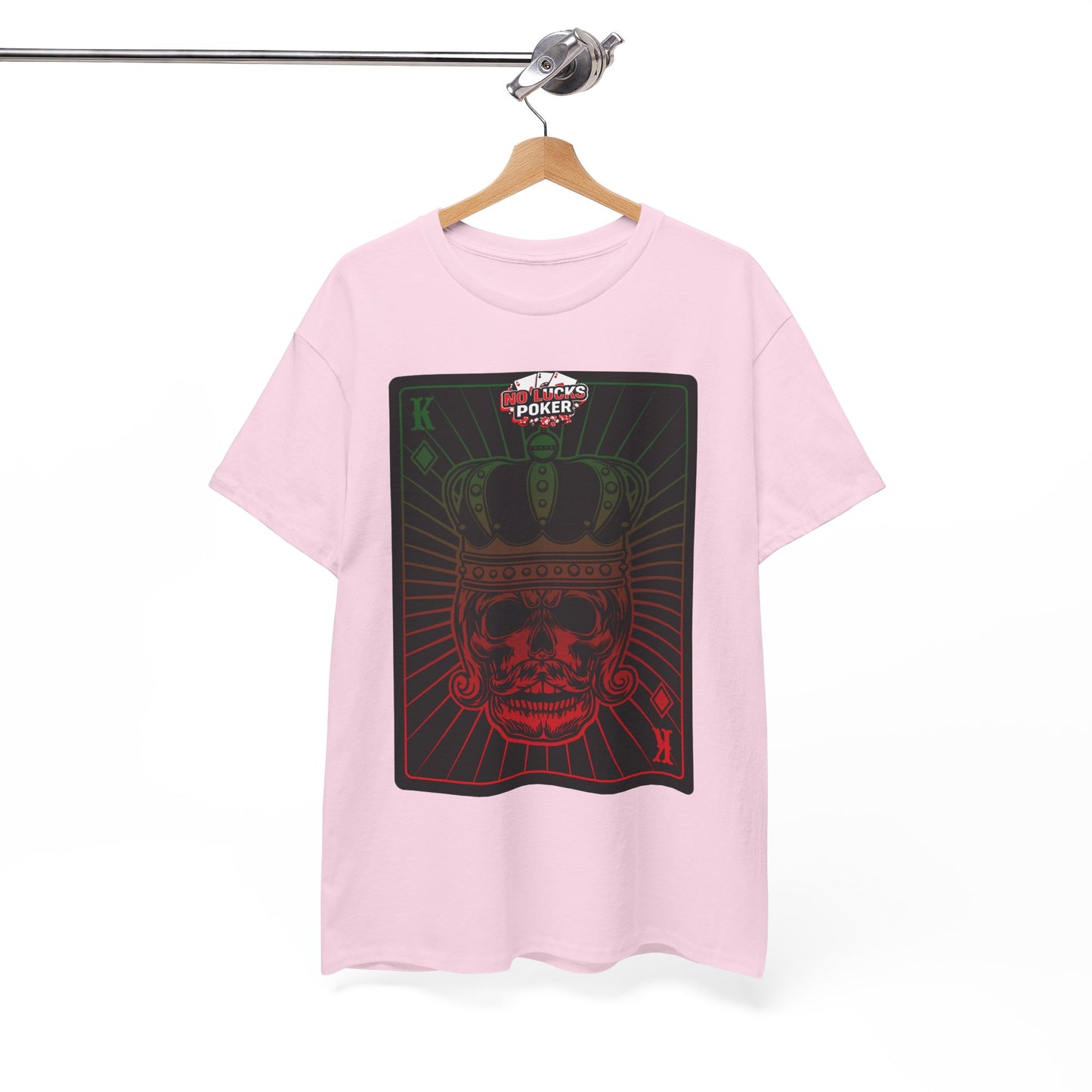 No Lucks Given Royal Skull King of Diamonds Red and Green Poker T-Shirt Must have Good Luck All-in