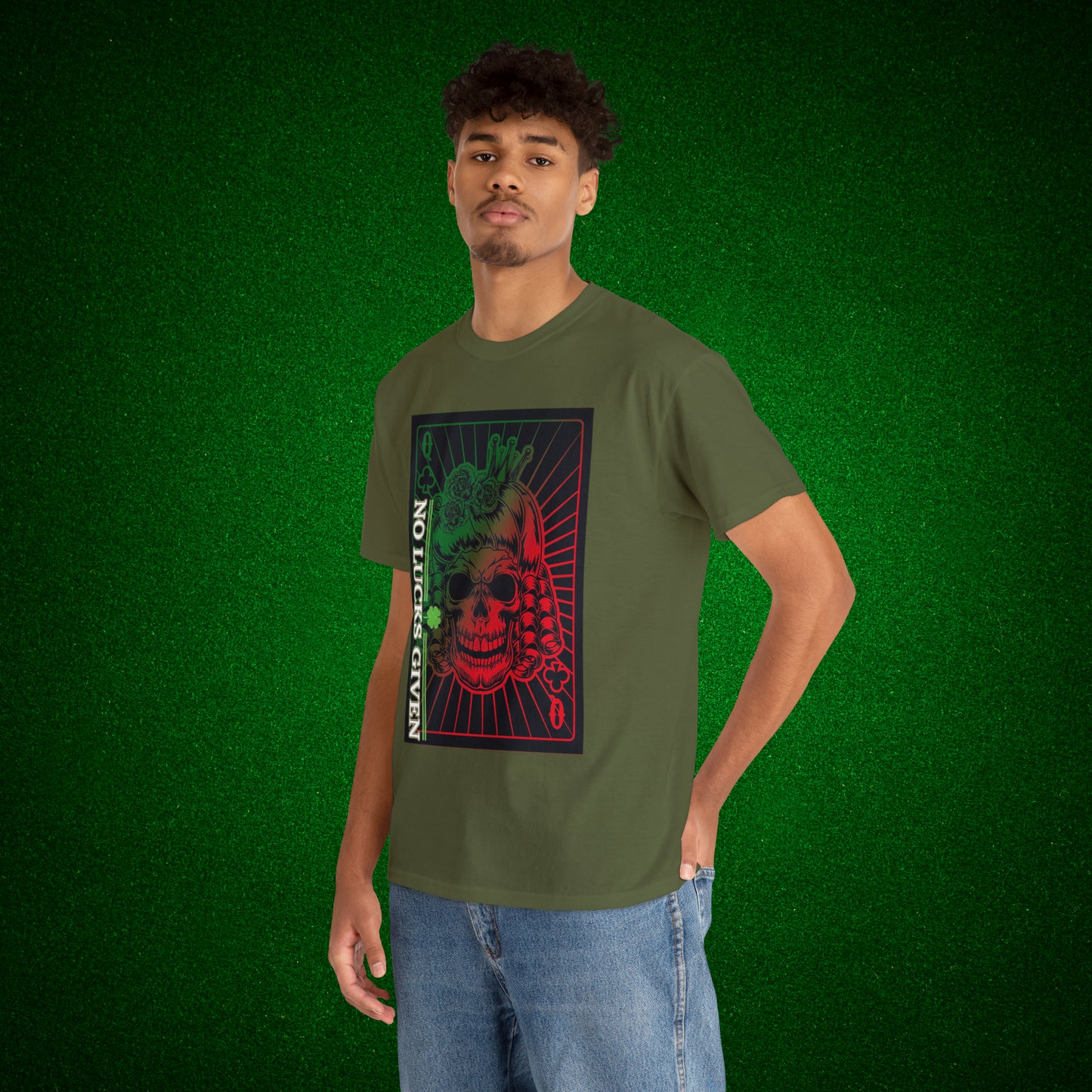 No Lucks Given Angry Queen of Clubs Green Red Poker T-Shirt Must have Good Luck All-in