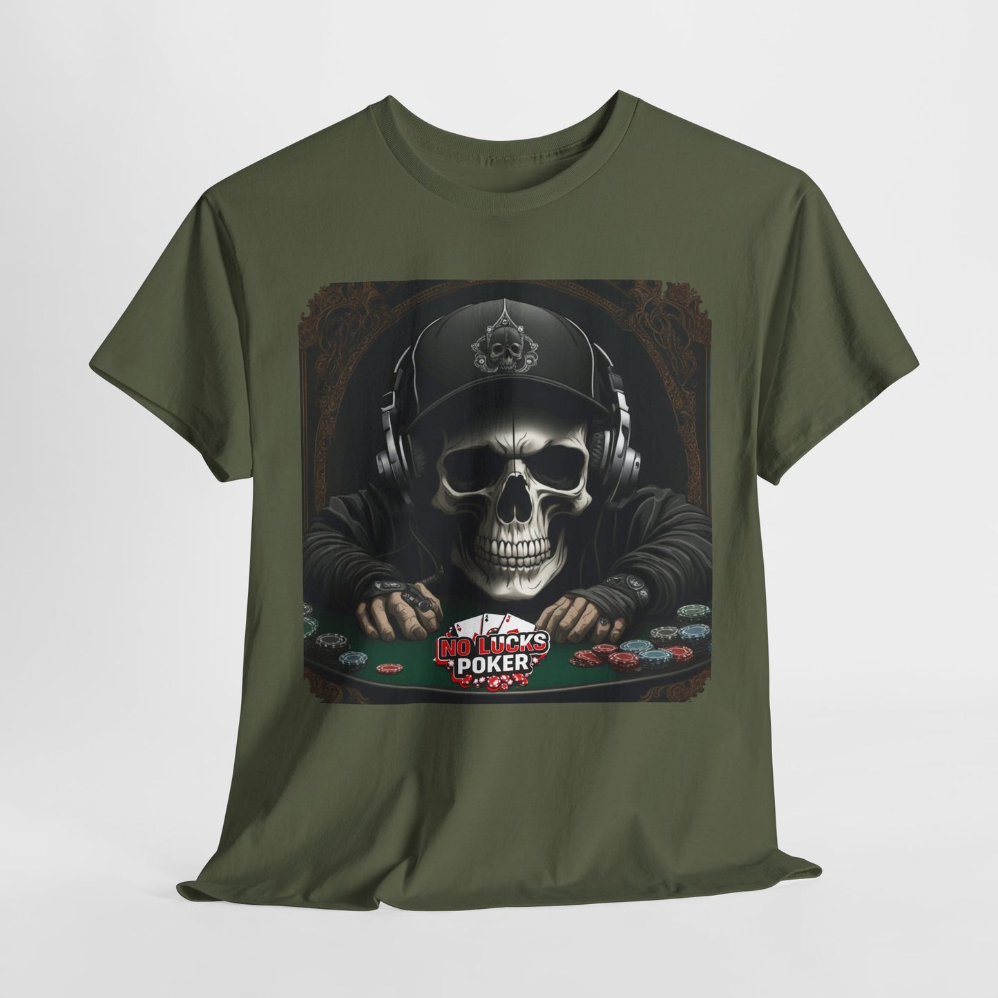 No Lucks Given – Hoodie Skull & Headphones Poker Tee