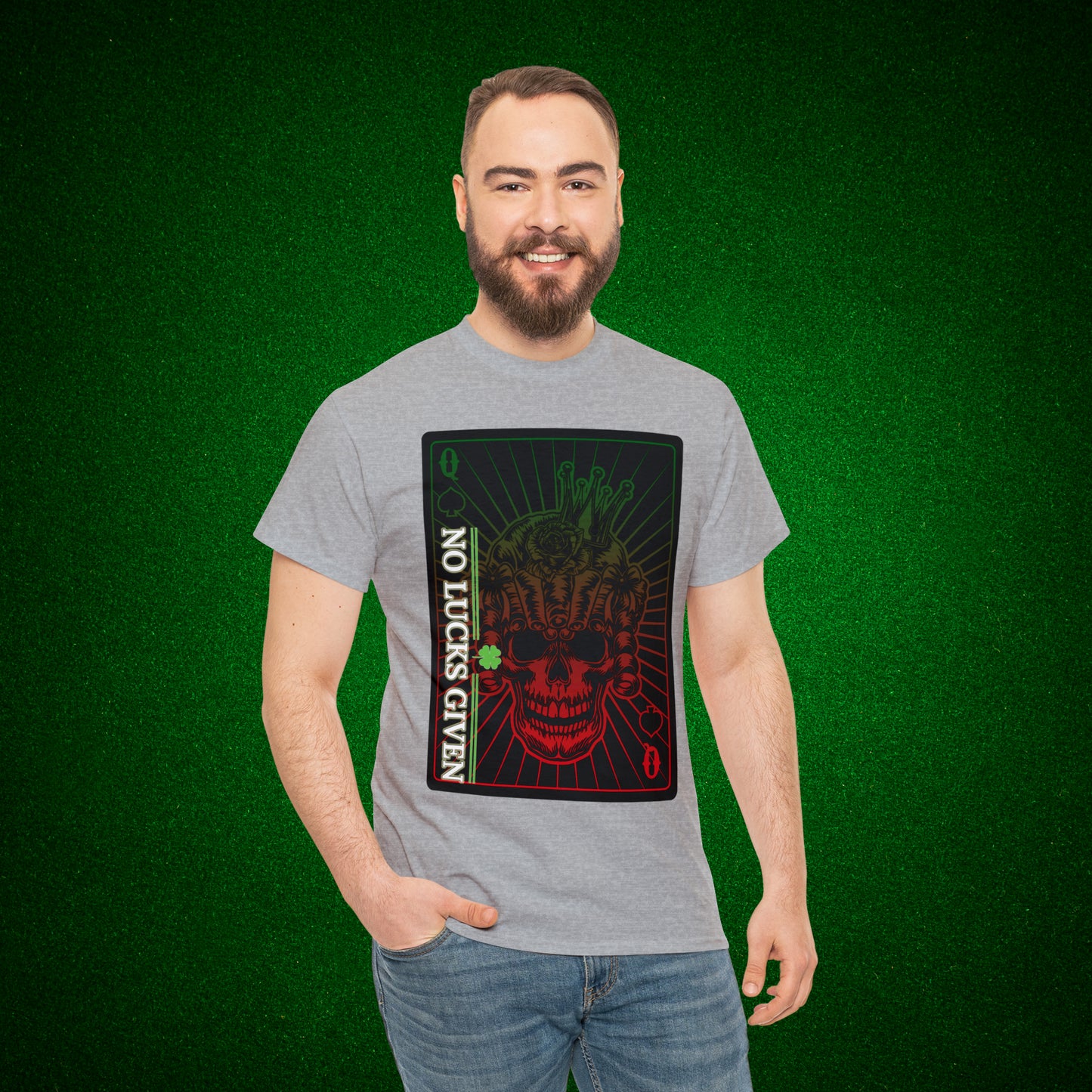 No Lucks Given Angry Queen of Spades Green Red Poker T-Shirt Must have Good Luck All-in