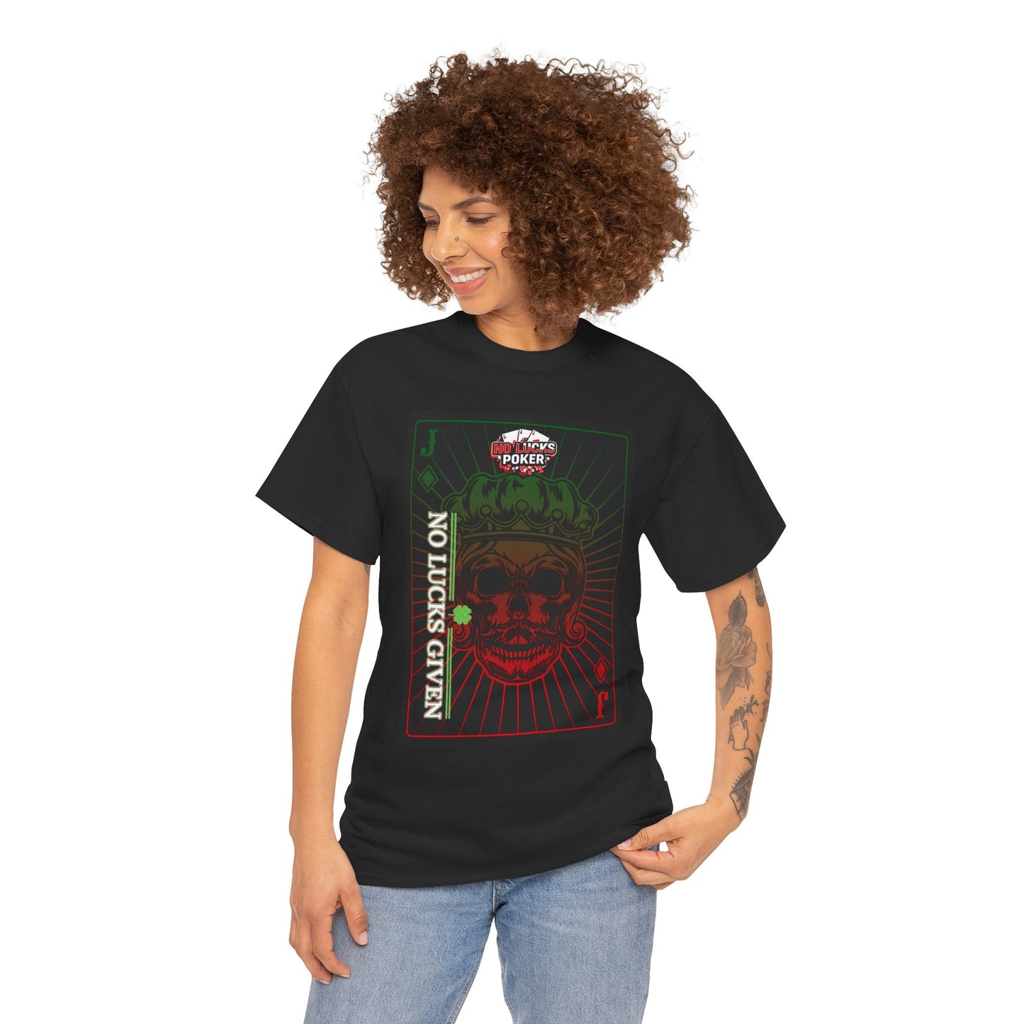 No Lucks Given – Jack Skull Crown Poker Tee (Green & Red Edition)