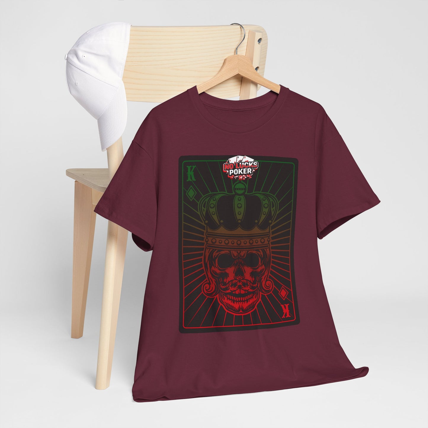 No Lucks Given Royal Skull King of Diamonds Red and Green Poker T-Shirt Must have Good Luck All-in