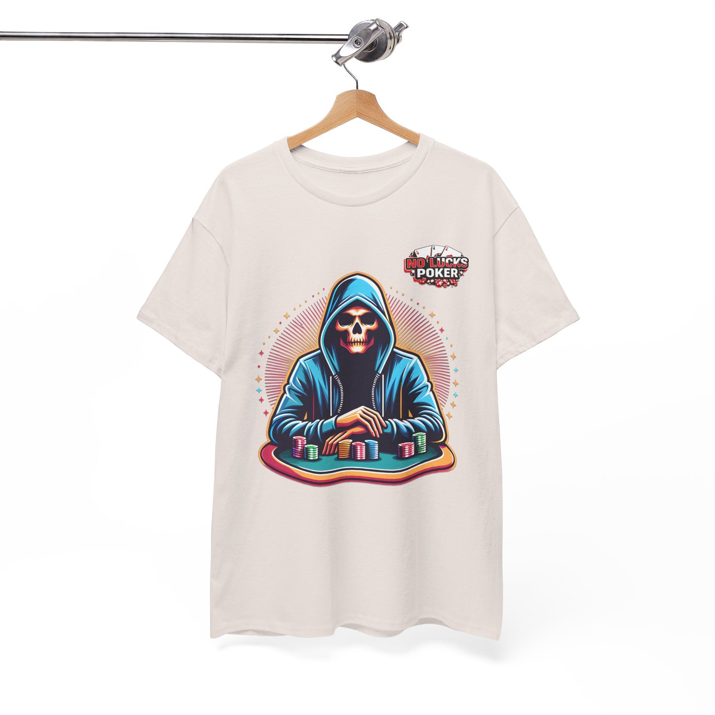 Poker Player with Skull at Poker Table 0 Lucks Given Unisex heavy cotton tee Poker Apparel