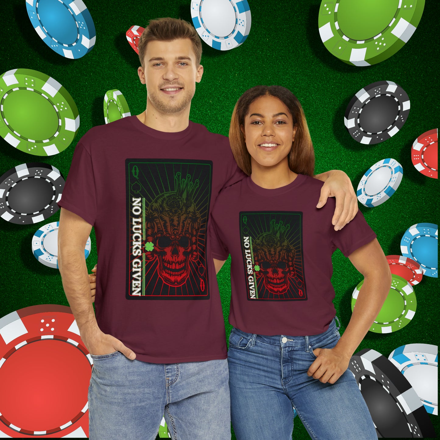 No Lucks Given Angry Queen of Spades Green Red Poker T-Shirt Must have Good Luck All-in