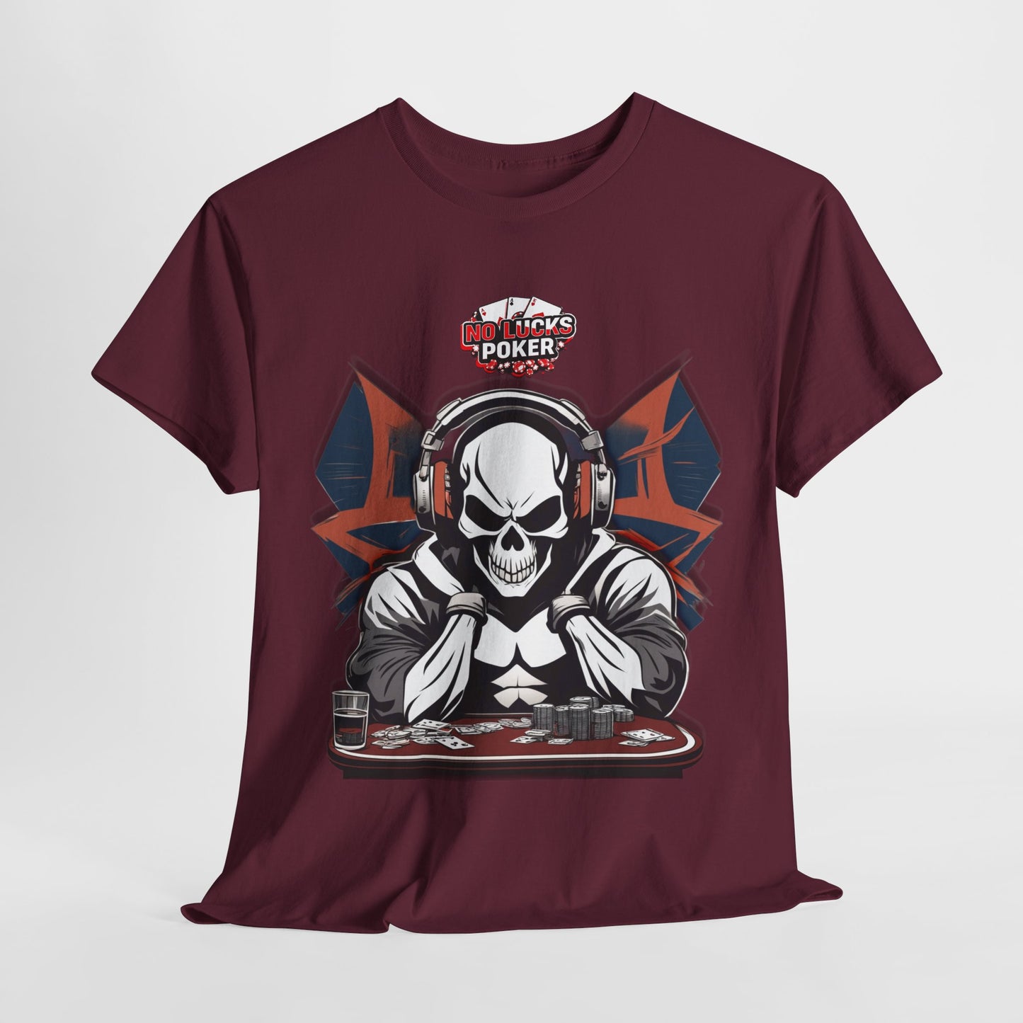 No Lucks Given – Hero/Villain Poker Skull Tee (Headphones Edition)