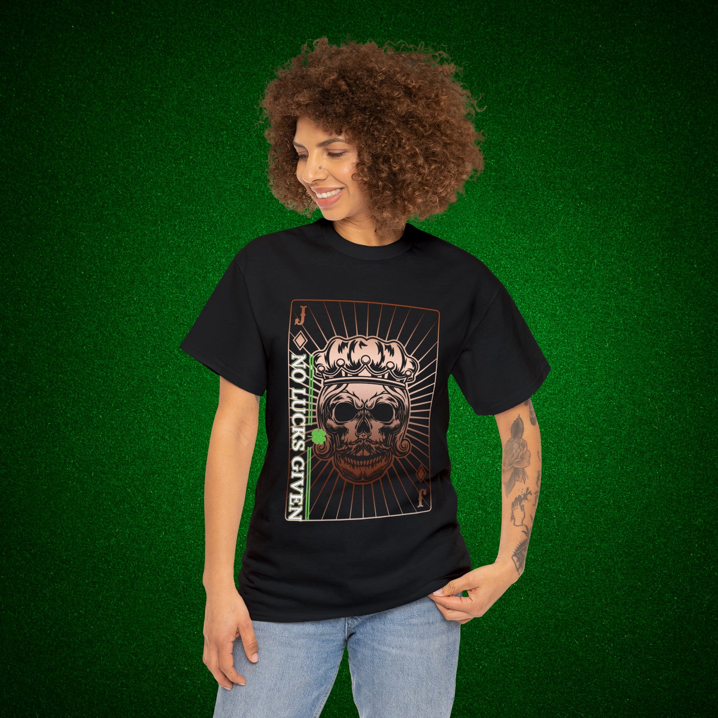 No Lucks Given Jack Skull in Crown of Diamonds Copper Poker T-Shirt Must have Good Luck All-in