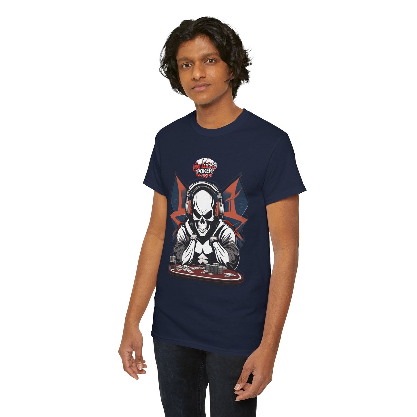 No Lucks Given – Hero/Villain Poker Skull Tee (Headphones Edition)
