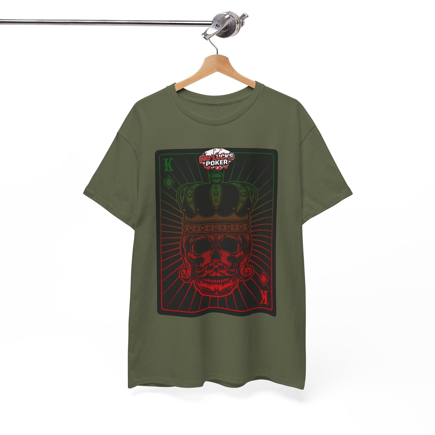 No Lucks Given Royal Skull King of Diamonds Red and Green Poker T-Shirt Must have Good Luck All-in