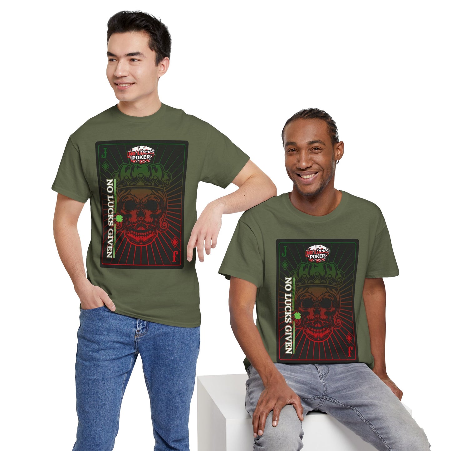 No Lucks Given – Jack Skull Crown Poker Tee (Green & Red Edition)