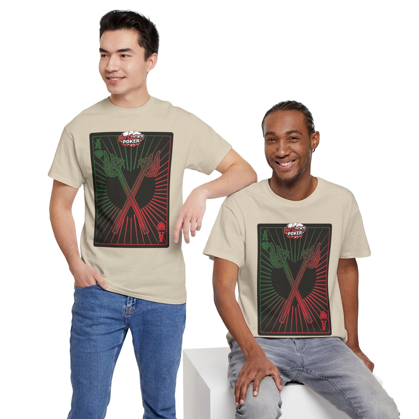 No Lucks Given Ace of Hearts card with two big axes Green Red Poker T-Shirt Must have Good Luck All-in