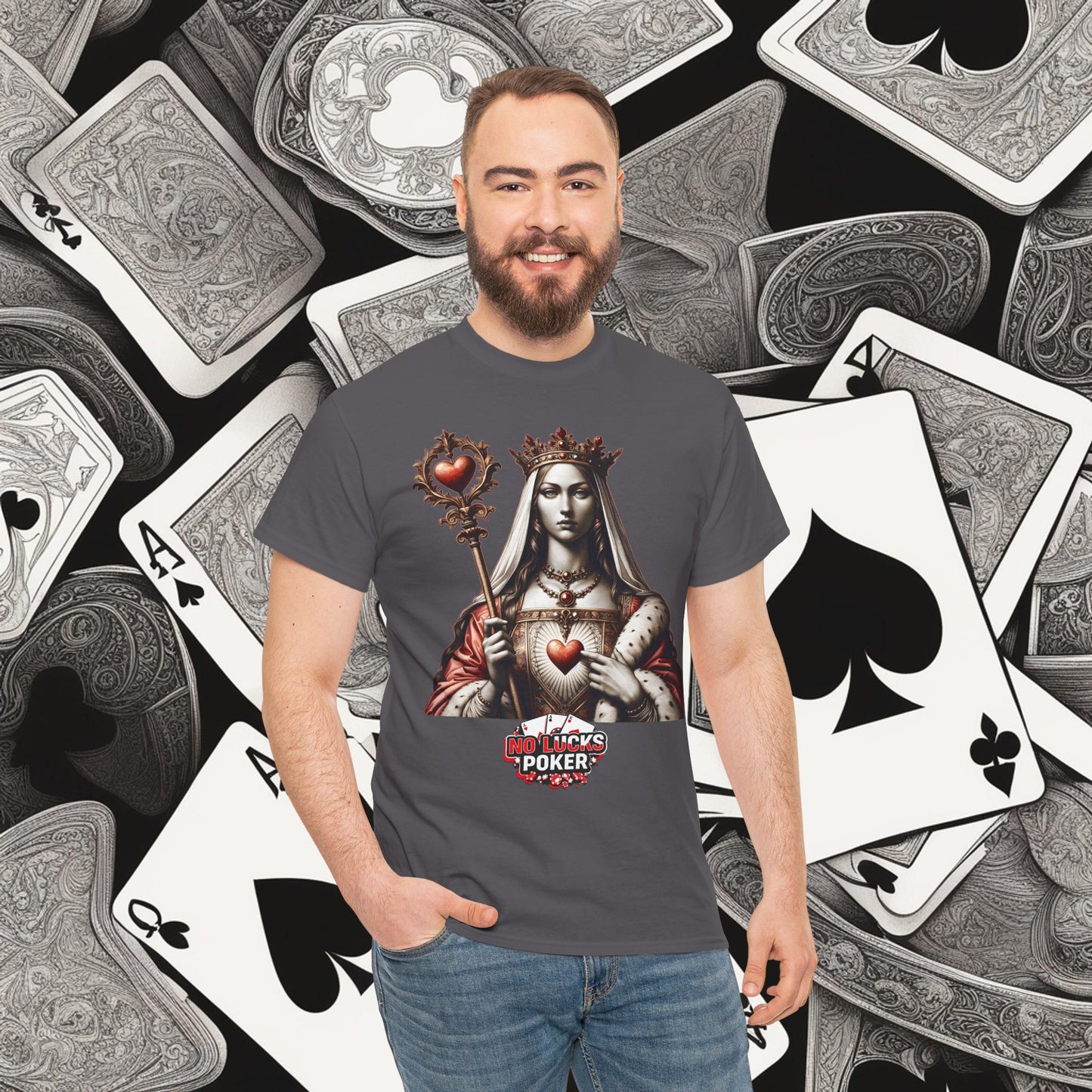 Queen of Hearts Poker T-Shirt | Unisex Heavy Cotton Tee