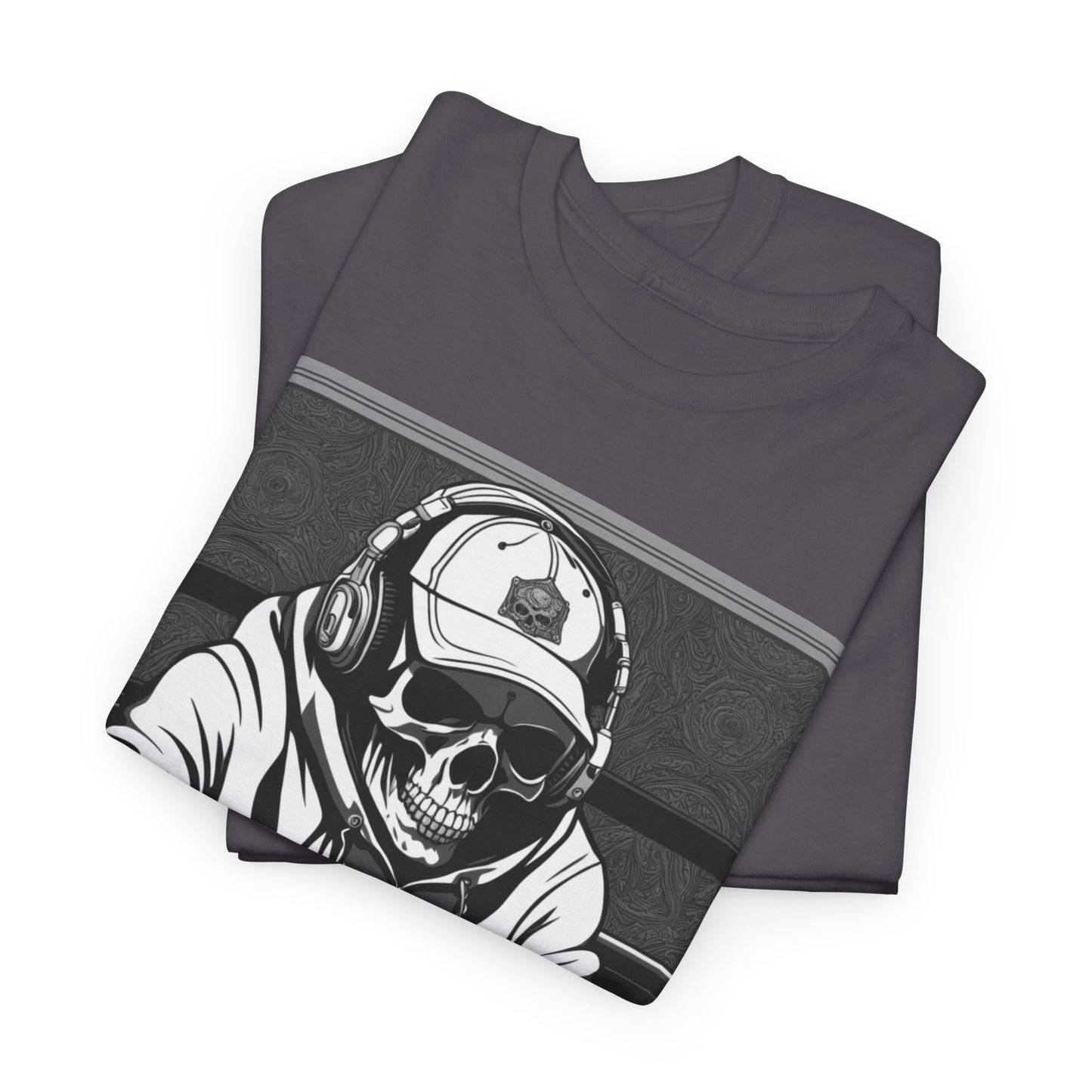 Poker Skull in hoodie and headphones unisex heavy cotton T-shirt No Lucks Given