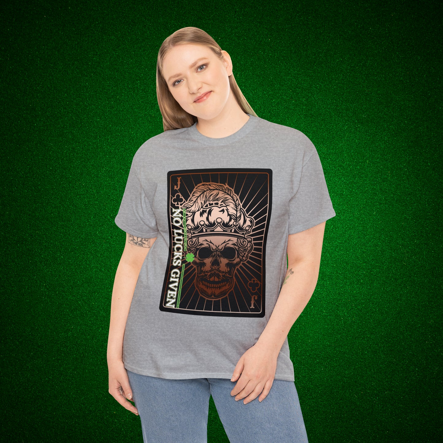 No Lucks Given Jack Skull in Crown of Clubs Copper Poker T-Shirt Must have Good Luck All-in