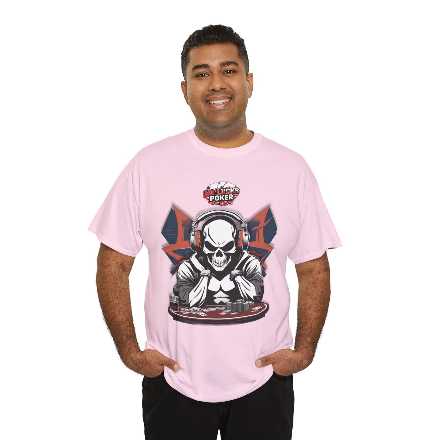 No Lucks Given – Hero/Villain Poker Skull Tee (Headphones Edition)