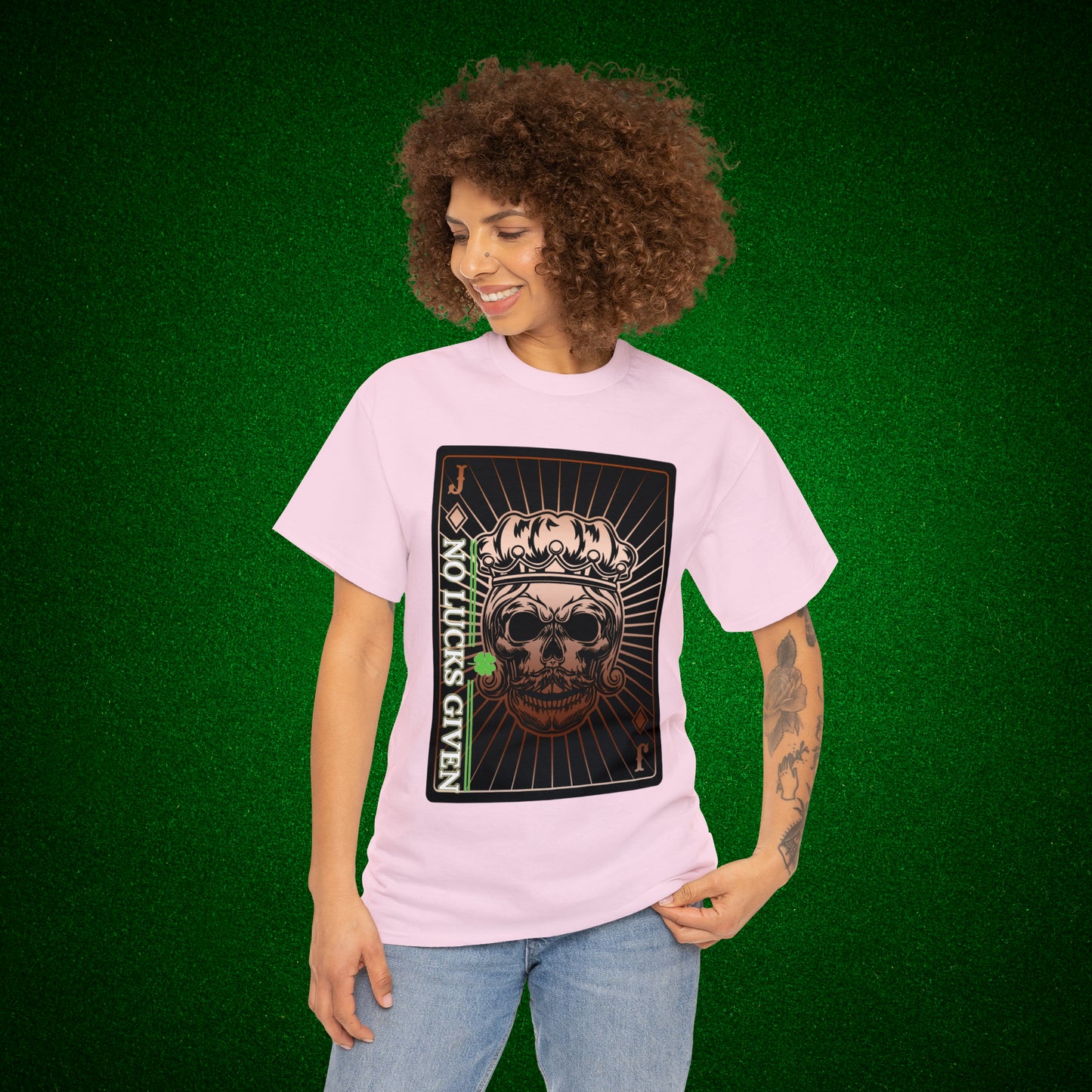 No Lucks Given Jack Skull in Crown of Diamonds Copper Poker T-Shirt Must have Good Luck All-in