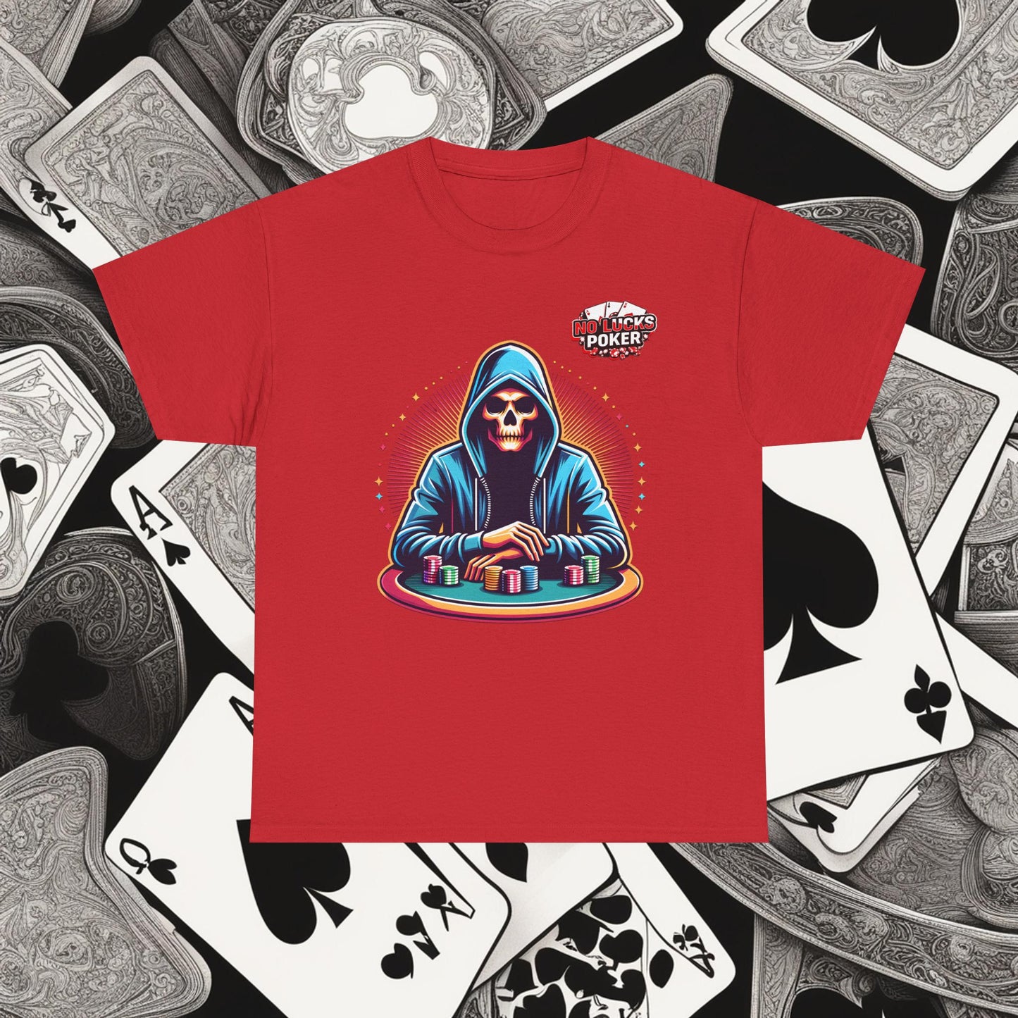 Poker Player with Skull at Poker Table 0 Lucks Given Unisex heavy cotton tee Poker Apparel