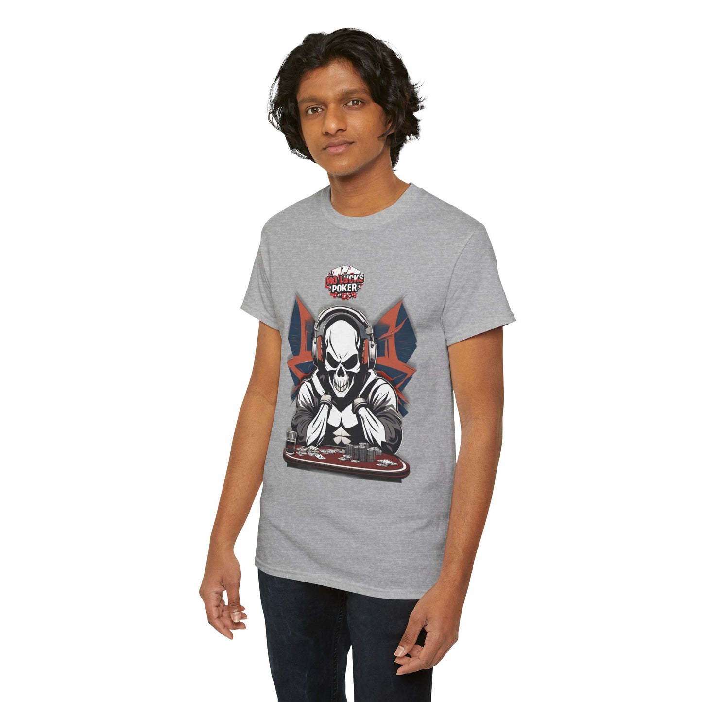 No Lucks Given – Hero/Villain Poker Skull Tee (Headphones Edition)