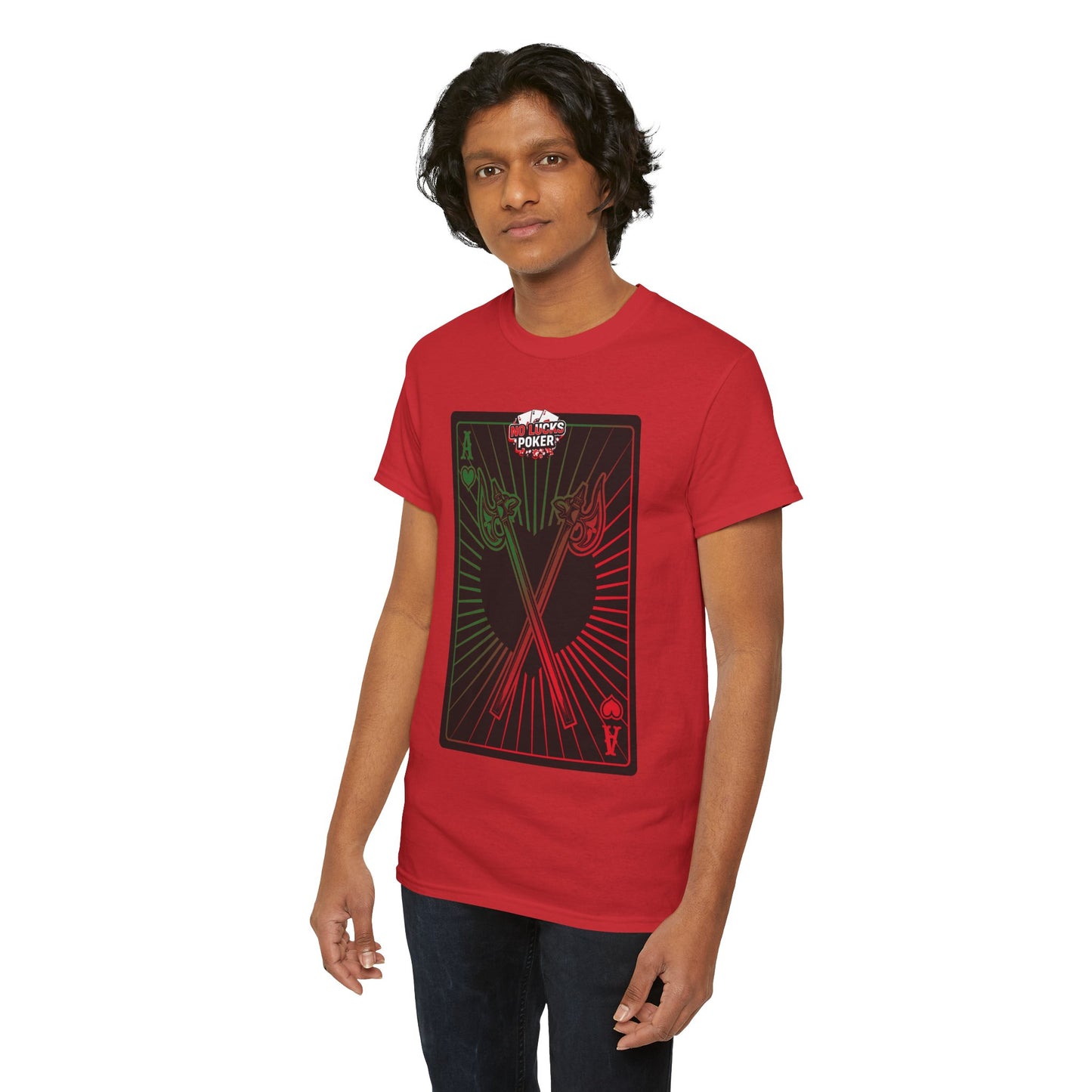 No Lucks Given Ace of Hearts card with two big axes Green Red Poker T-Shirt Must have Good Luck All-in