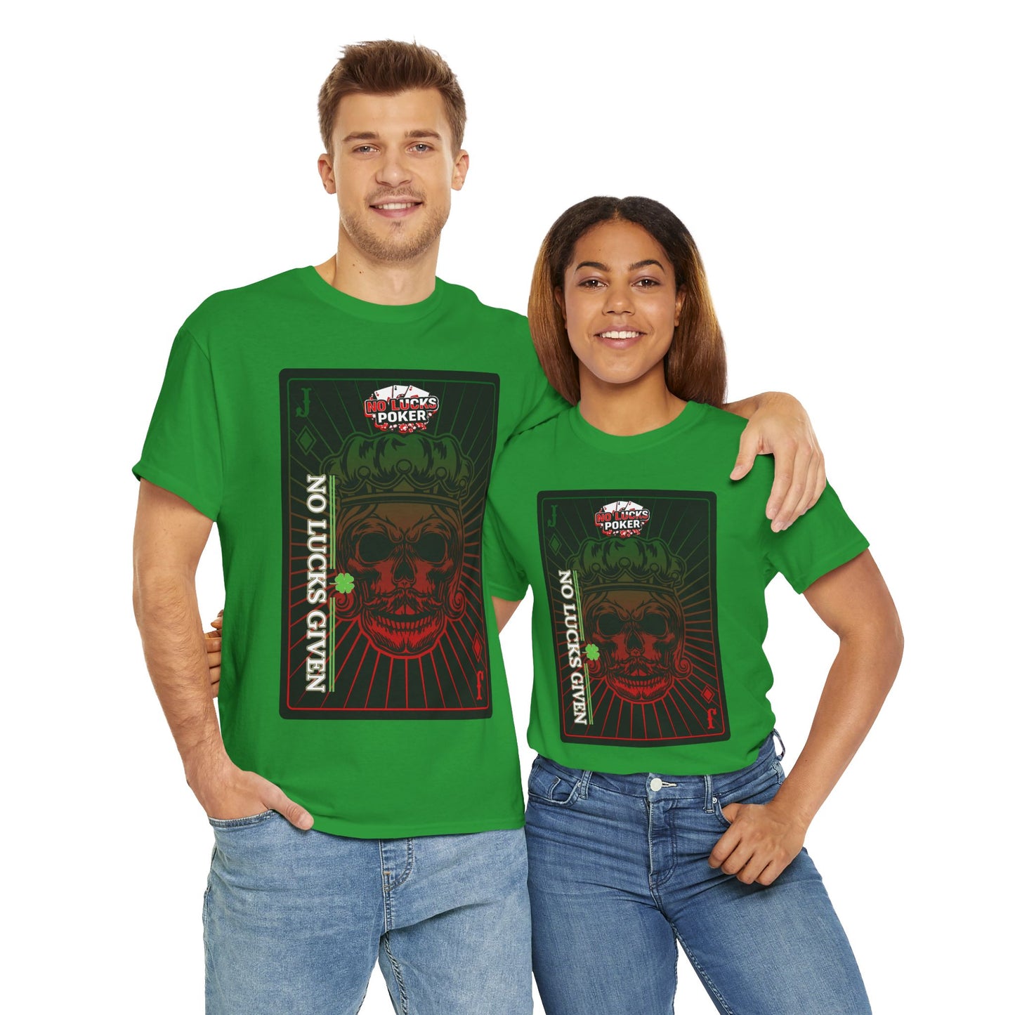 No Lucks Given – Jack Skull Crown Poker Tee (Green & Red Edition)