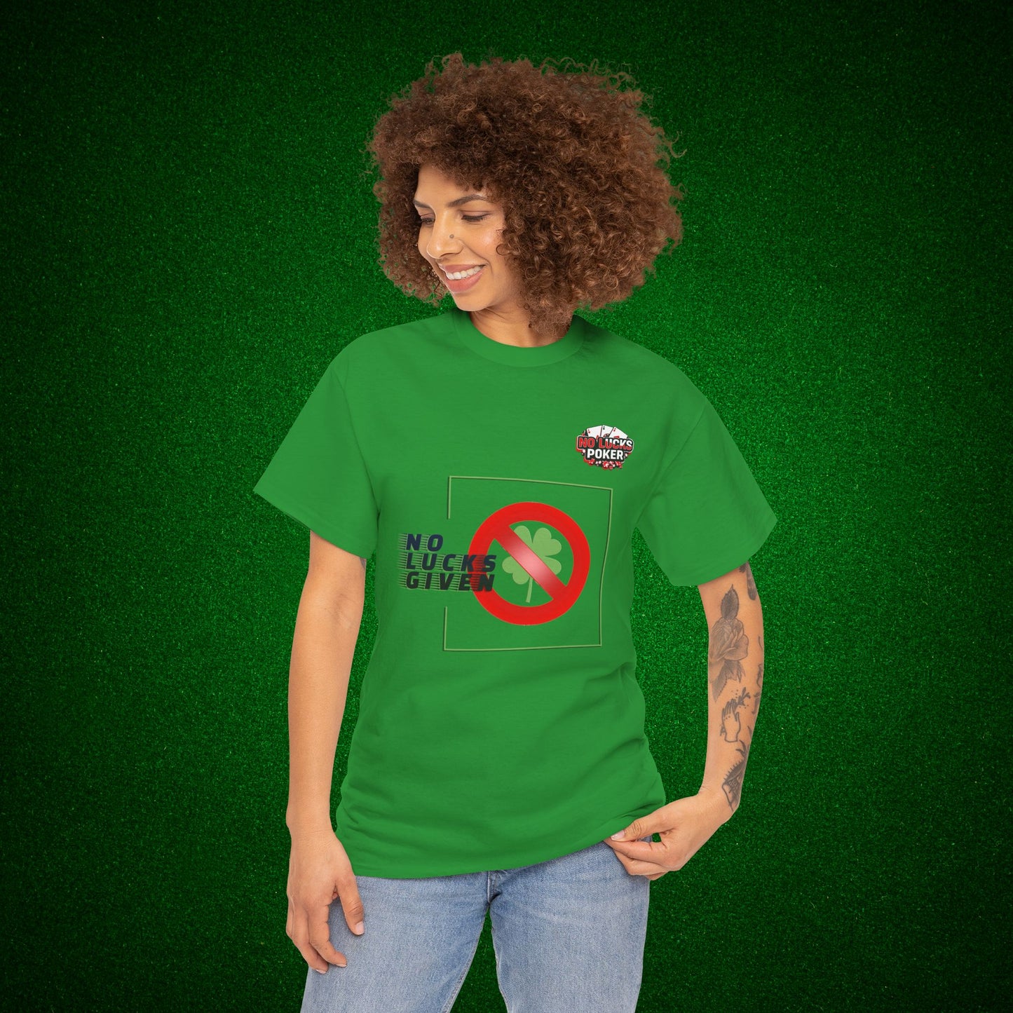 No Lucks Given Large Clover Poker T-Shirt Good Luck All-in
