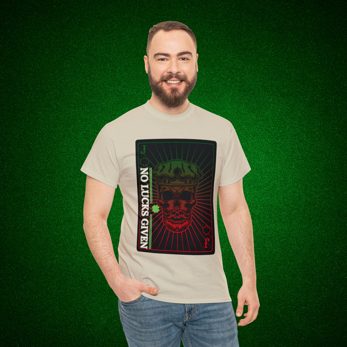 No Lucks Given Jack Skull in Crown of Spades Green Red Poker T-Shirt Must have Good Luck All-in