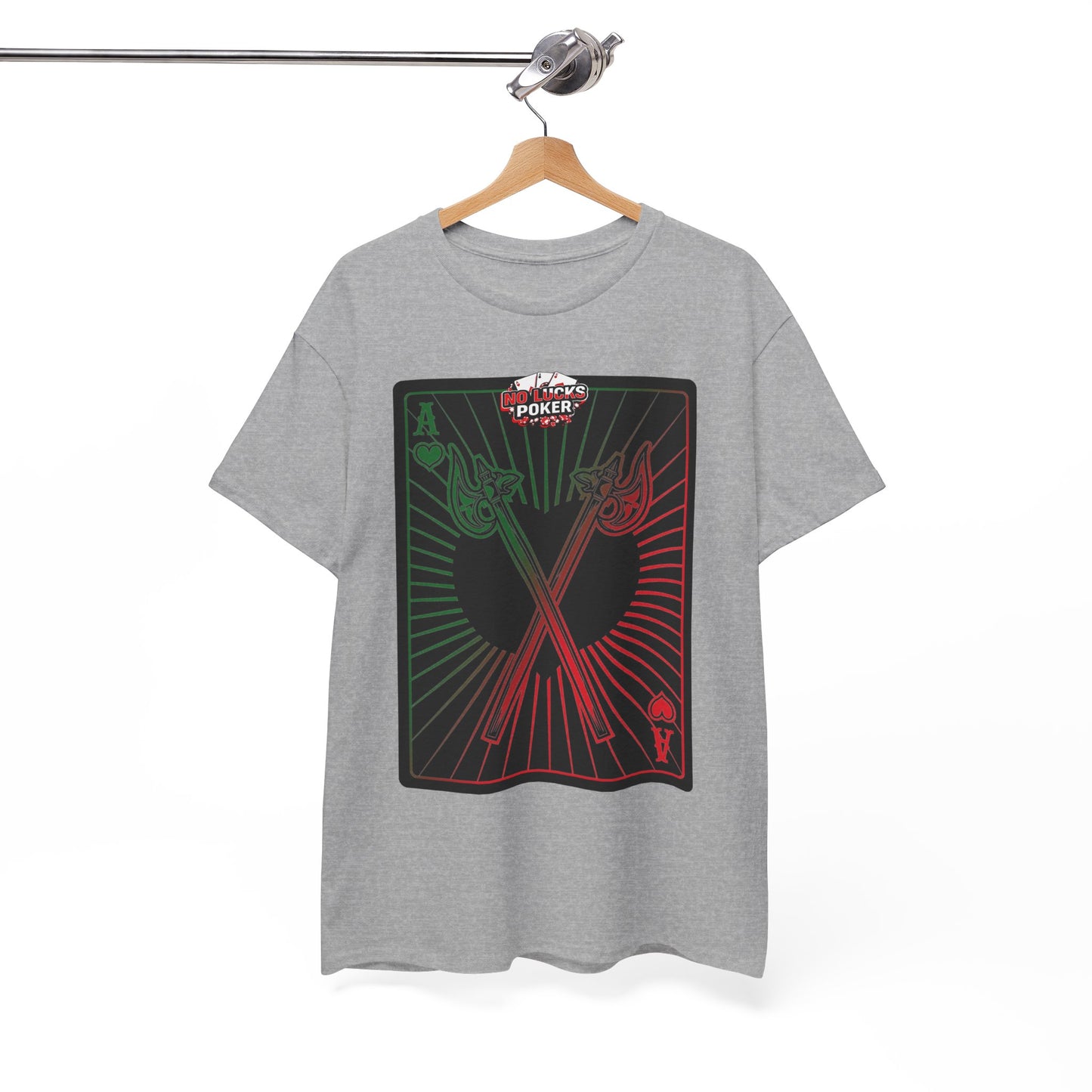 No Lucks Given Ace of Hearts card with two big axes Green Red Poker T-Shirt Must have Good Luck All-in