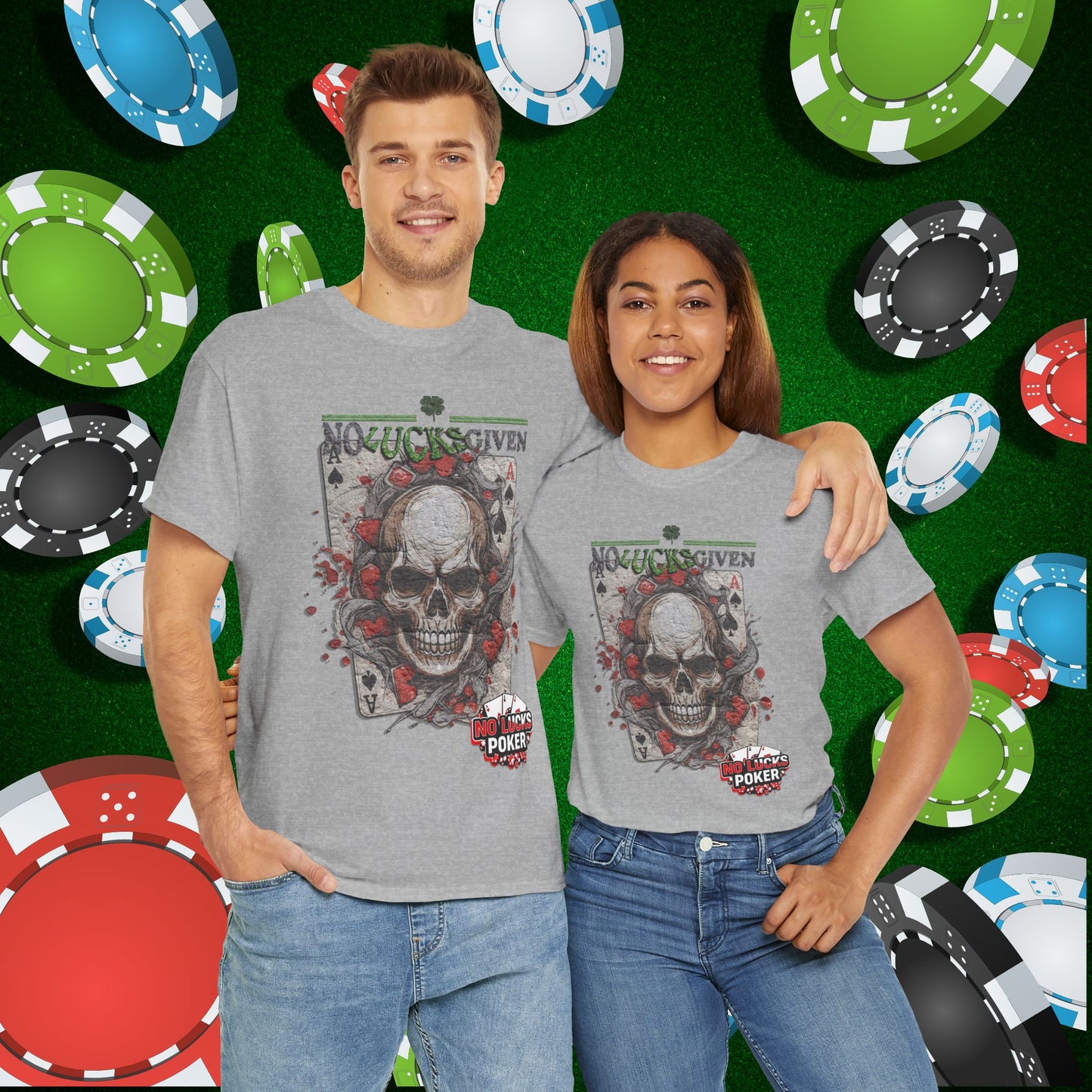 No Lucks Given Skull Breaking thru Ace of Spades T-Shirt Must have Good Luck All-in